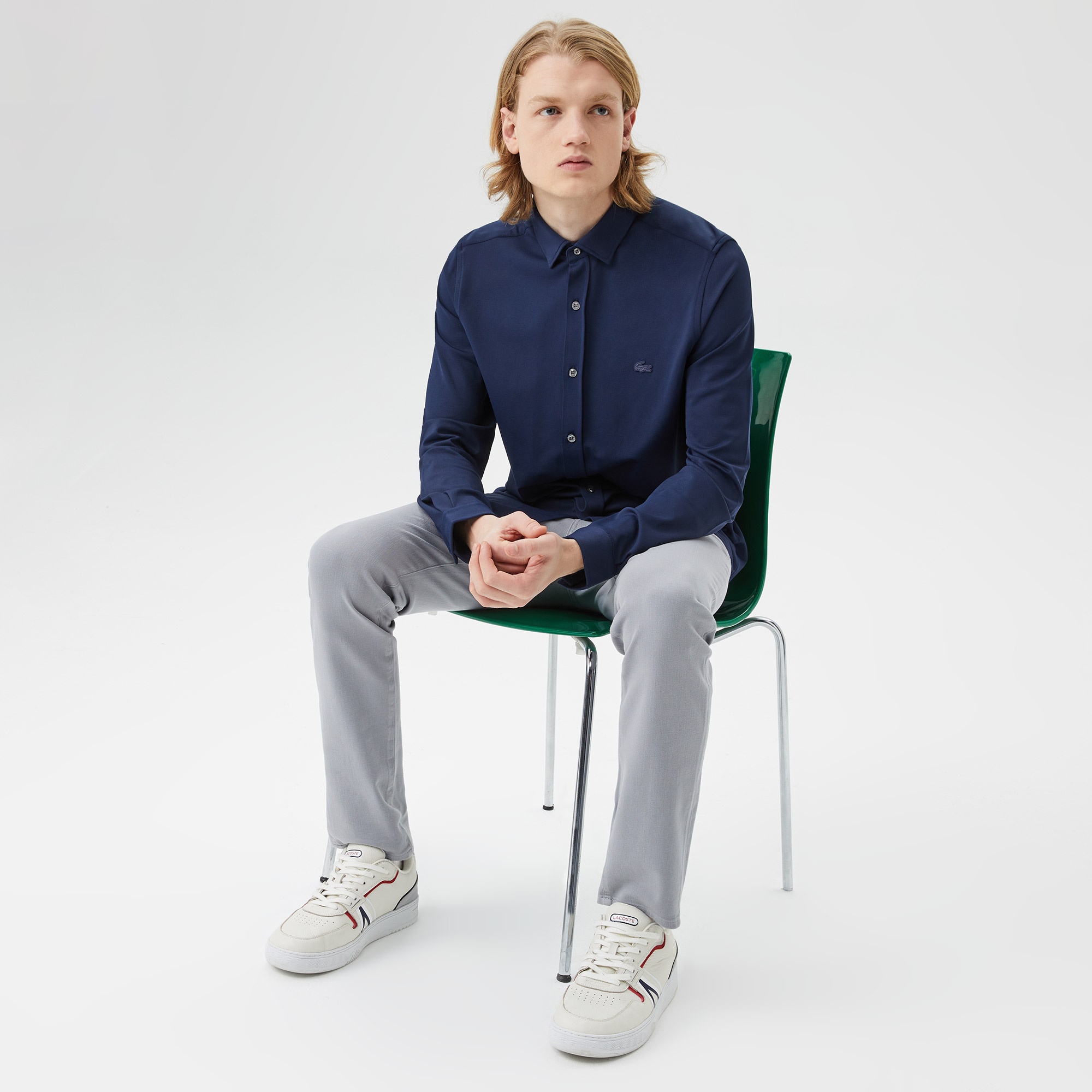 Lacoste Erkek Slim Fit Düğmeli Yaka Lacivert Gömlek