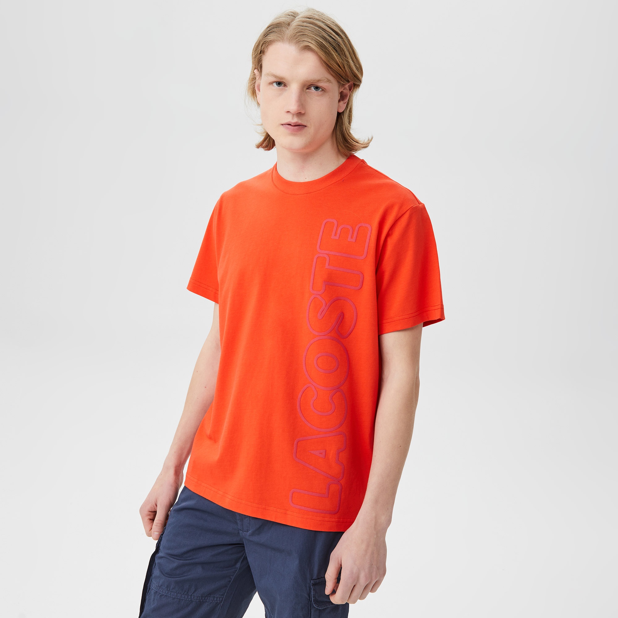 Lacoste Erkek Relaxed Fit Bisiklet Yaka Baskılı Turuncu T-Shirt