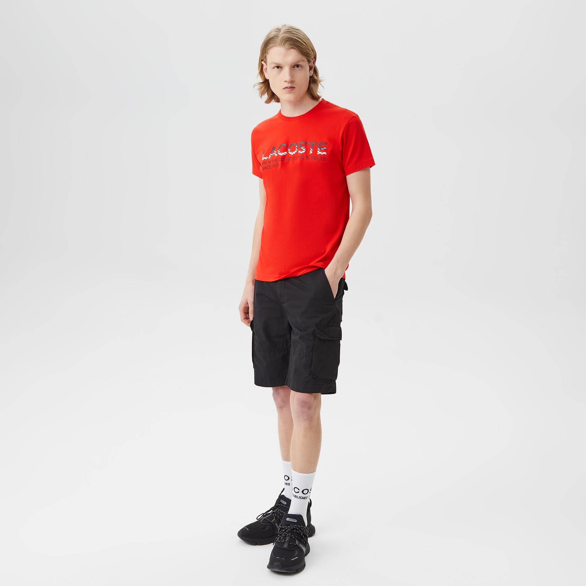 Lacoste Erkek Regular Fit Bisiklet Yaka Baskılı Kırmızı T-Shirt