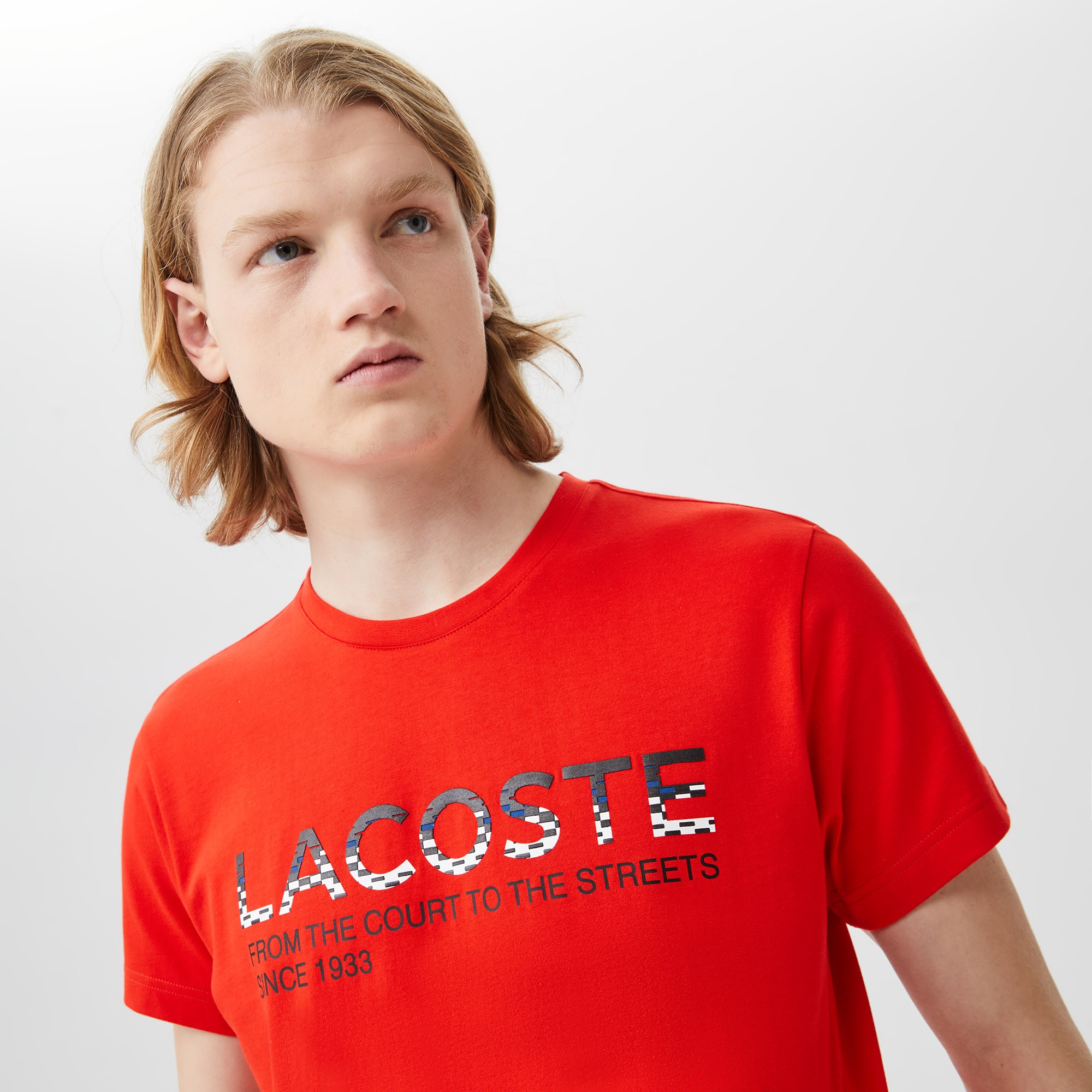Lacoste Erkek Regular Fit Bisiklet Yaka Baskılı Kırmızı T-Shirt