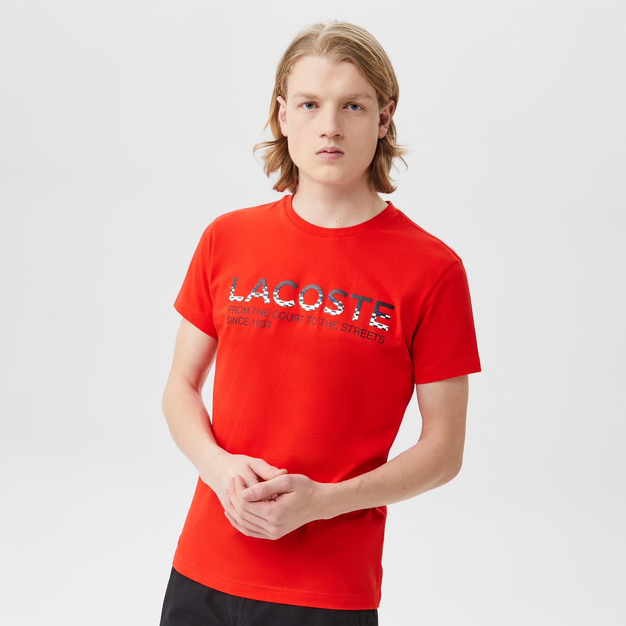 Lacoste Erkek Regular Fit Bisiklet Yaka Baskılı Kırmızı T-Shirt