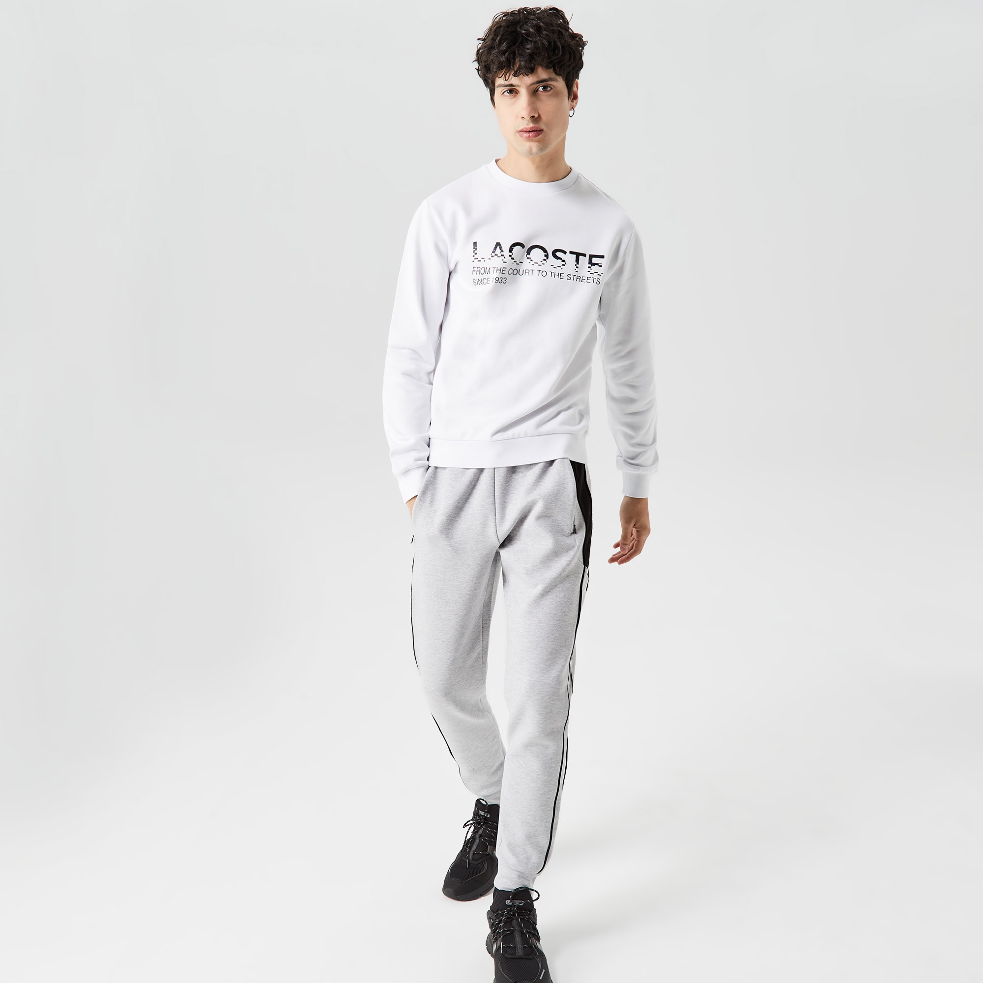 Lacoste Erkek Classic Fit Bisiklet Yaka Baskılı Beyaz Sweatshirt