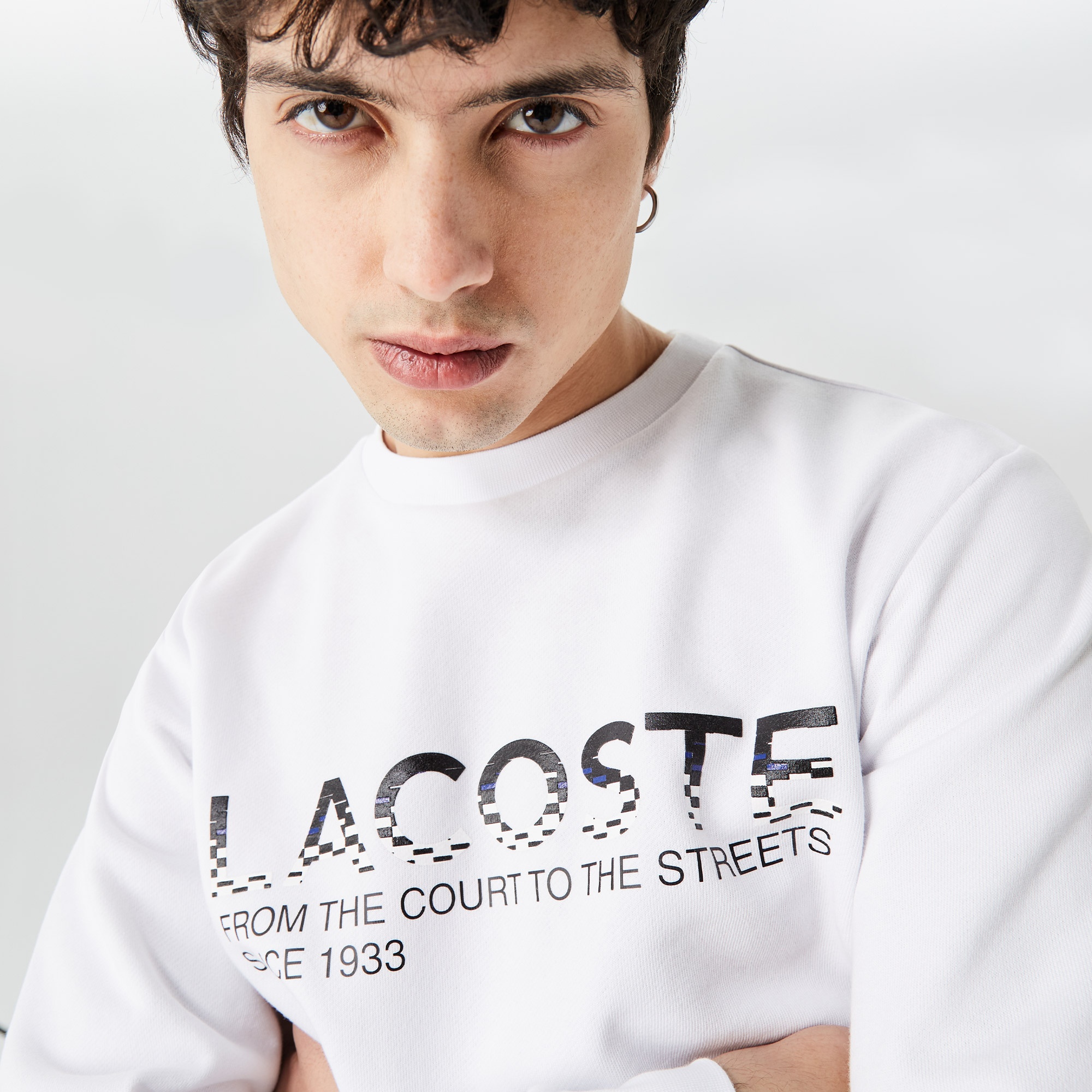 Lacoste Erkek Classic Fit Bisiklet Yaka Baskılı Beyaz Sweatshirt