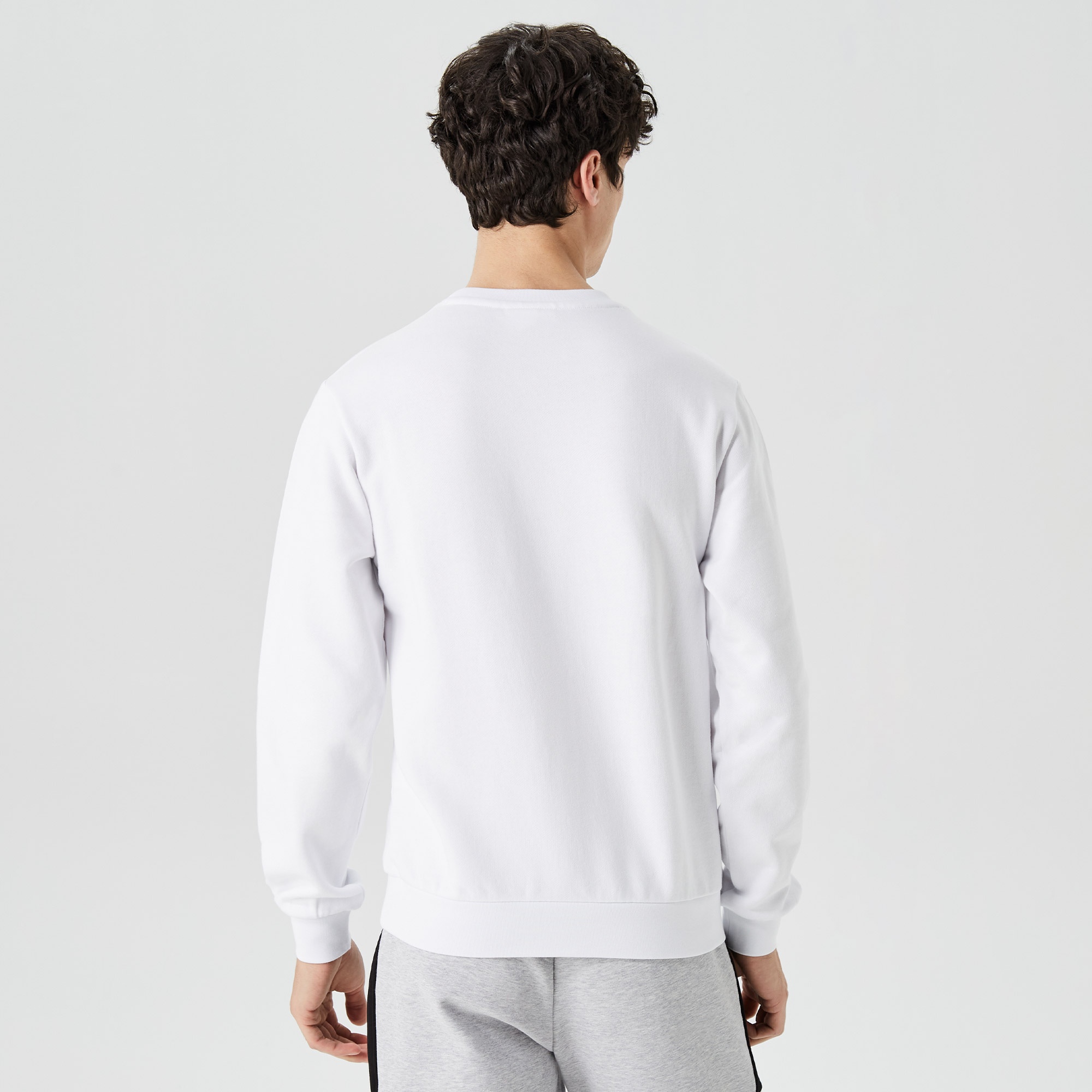 Lacoste Erkek Classic Fit Bisiklet Yaka Baskılı Beyaz Sweatshirt