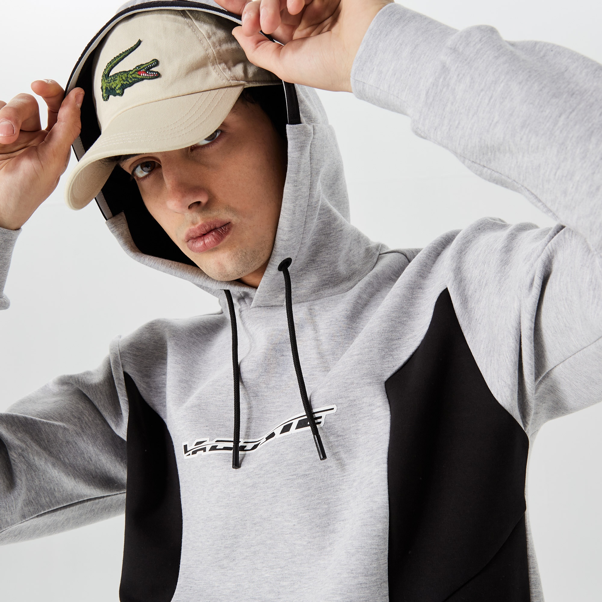 Lacoste Erkek Relaxed Fit Kapüşonlu Baskılı Gri Sweatshirt