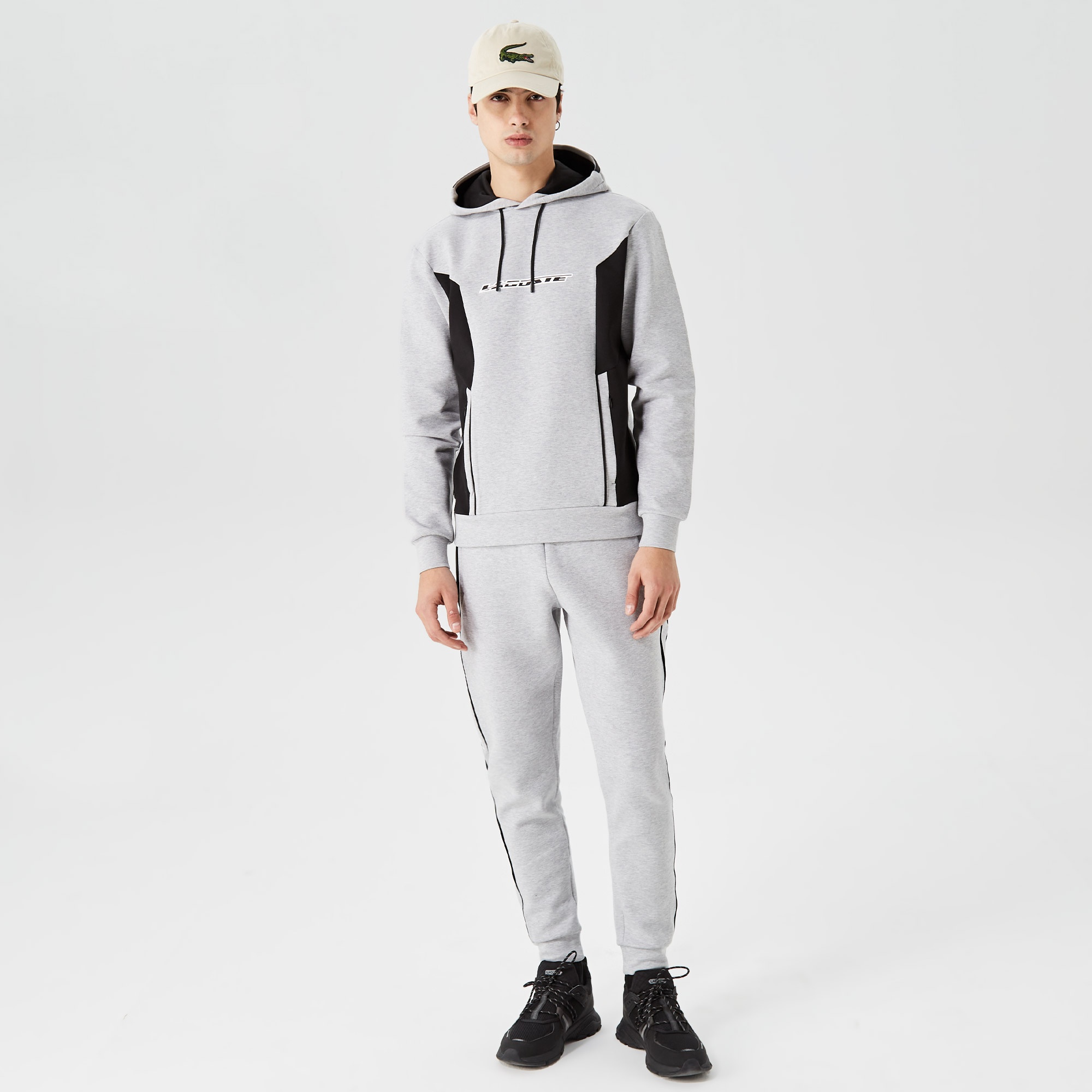 Lacoste Erkek Relaxed Fit Kapüşonlu Baskılı Gri Sweatshirt