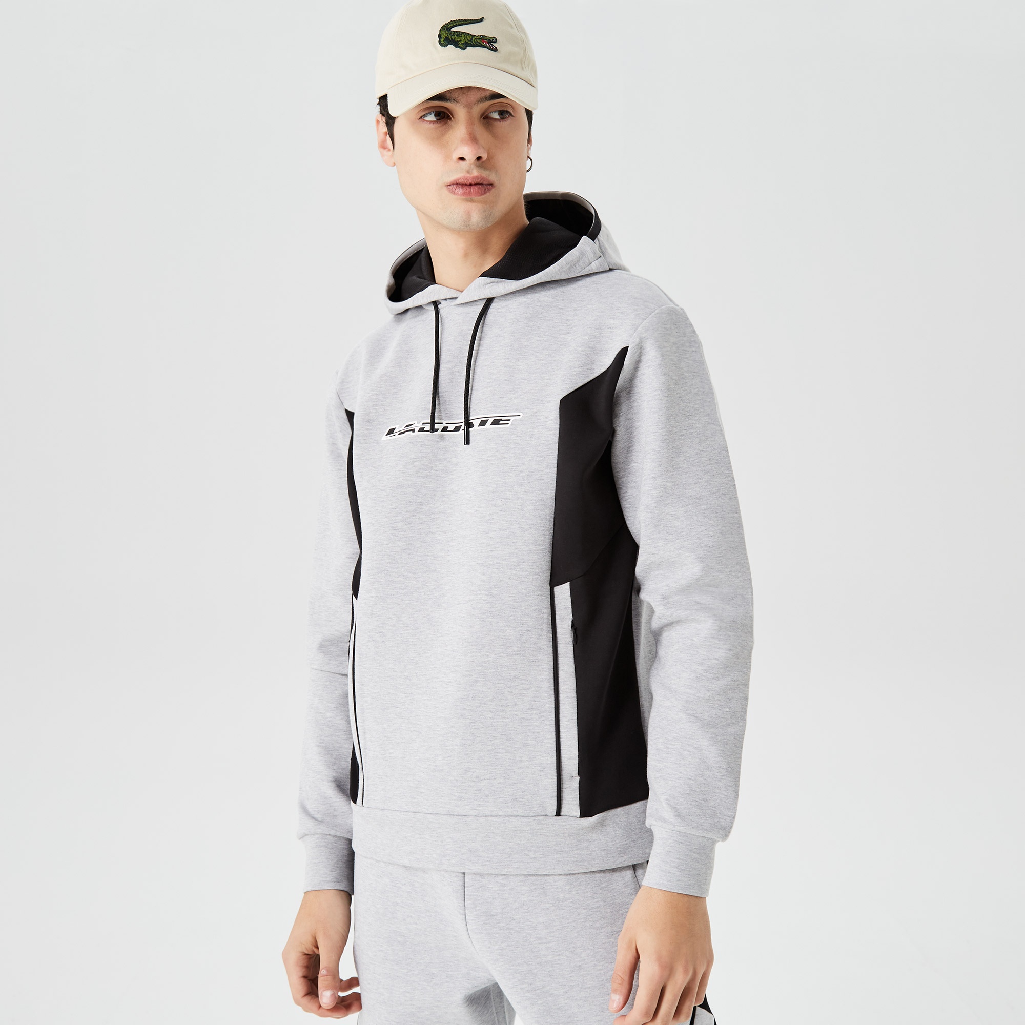 Lacoste Erkek Relaxed Fit Kapüşonlu Baskılı Gri Sweatshirt