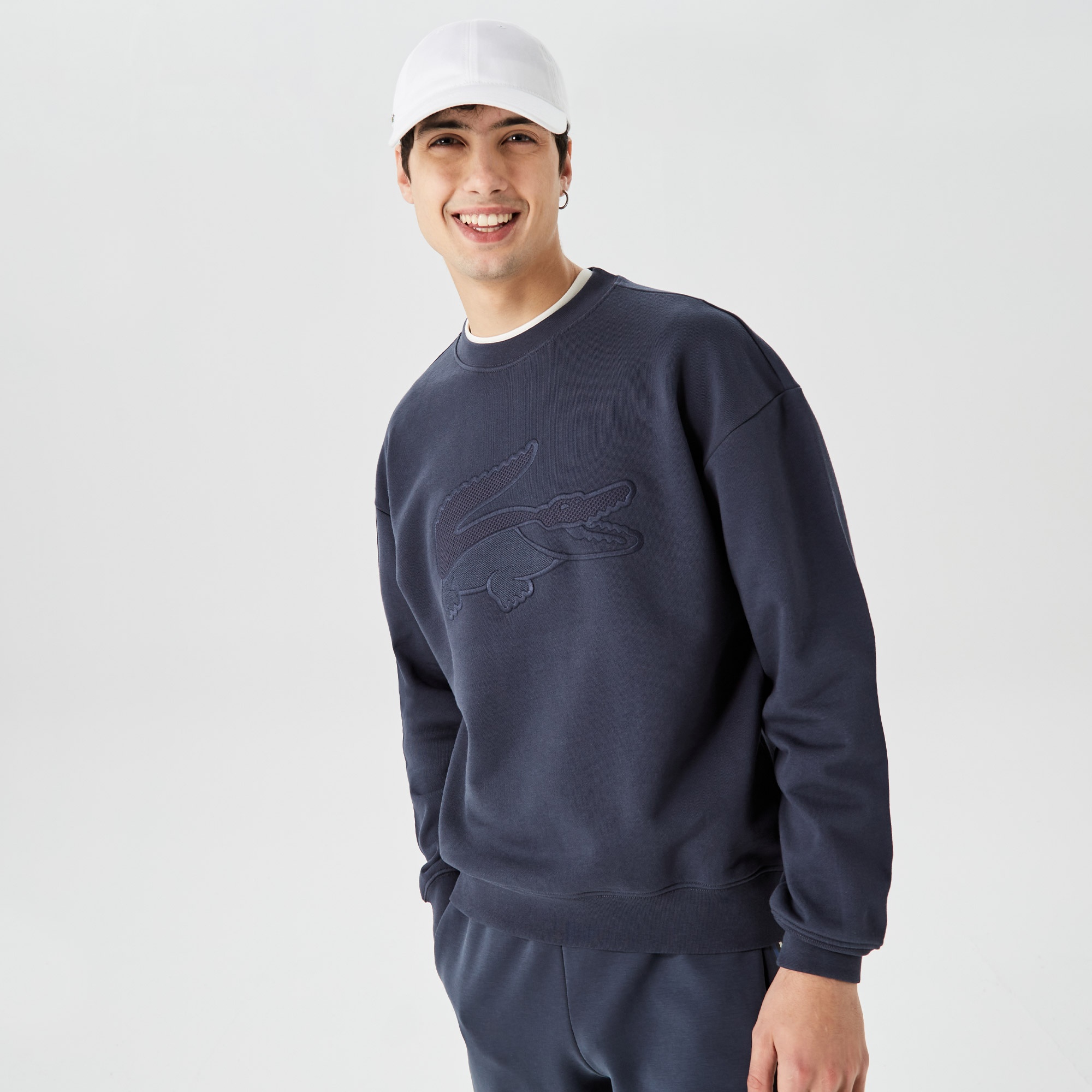 Lacoste Erkek Relaxed Fit Bisiklet Yaka Baskılı Lacivert