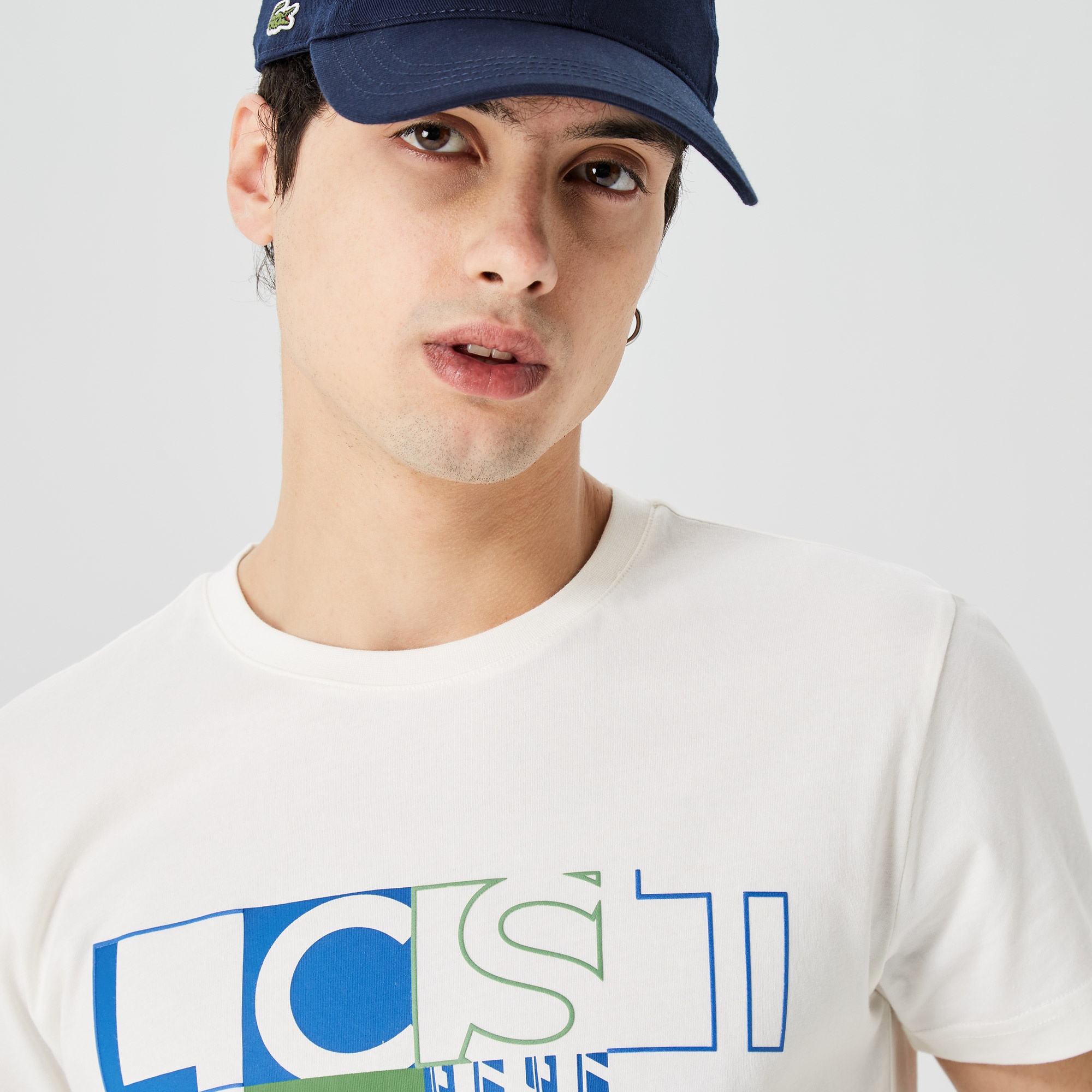 Lacoste Erkek Slim Fit Bisiklet Yaka Baskılı Beyaz T-Shirt
