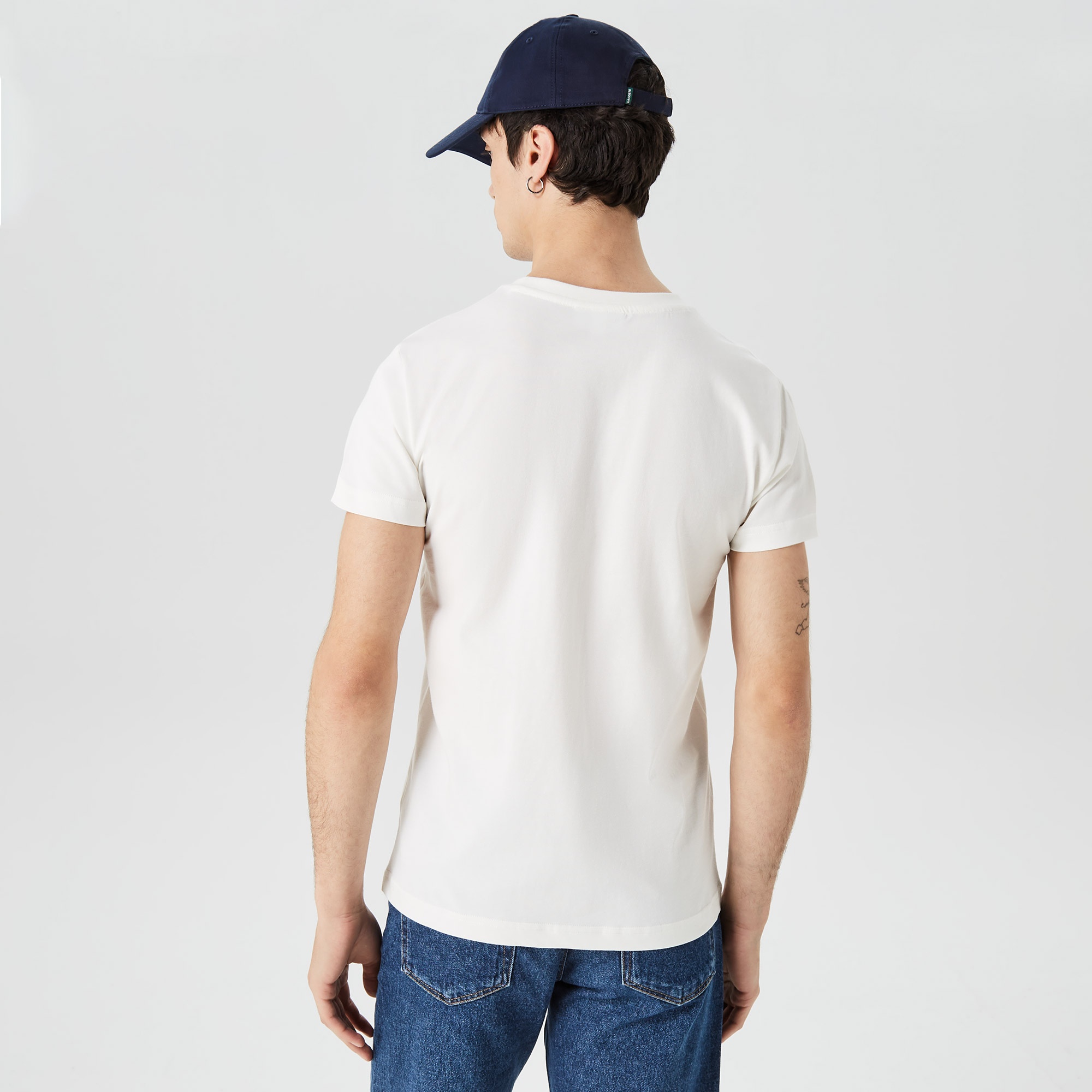 Lacoste Erkek Slim Fit Bisiklet Yaka Baskılı Beyaz T-Shirt