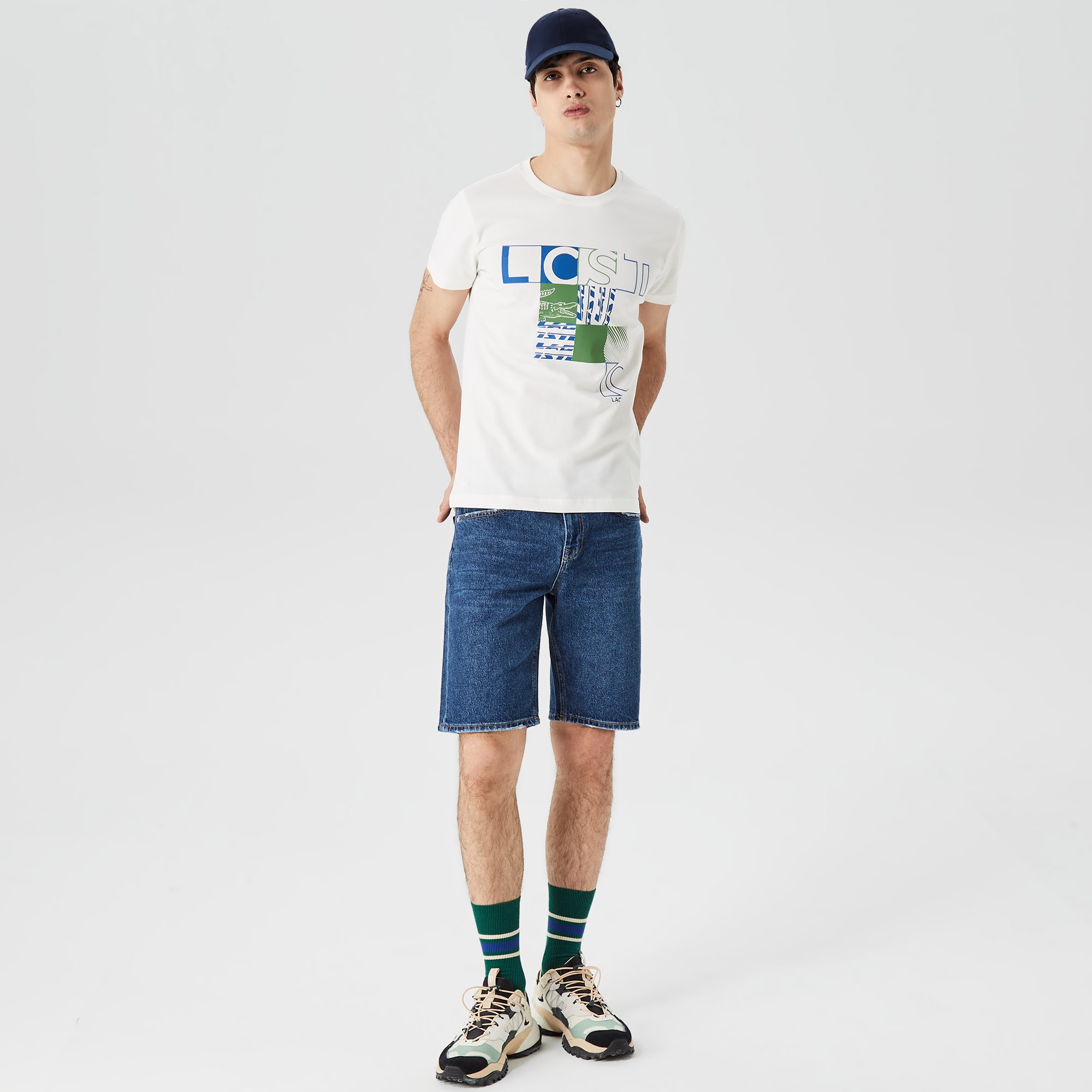 Lacoste Erkek Slim Fit Bisiklet Yaka Baskılı Beyaz T-Shirt