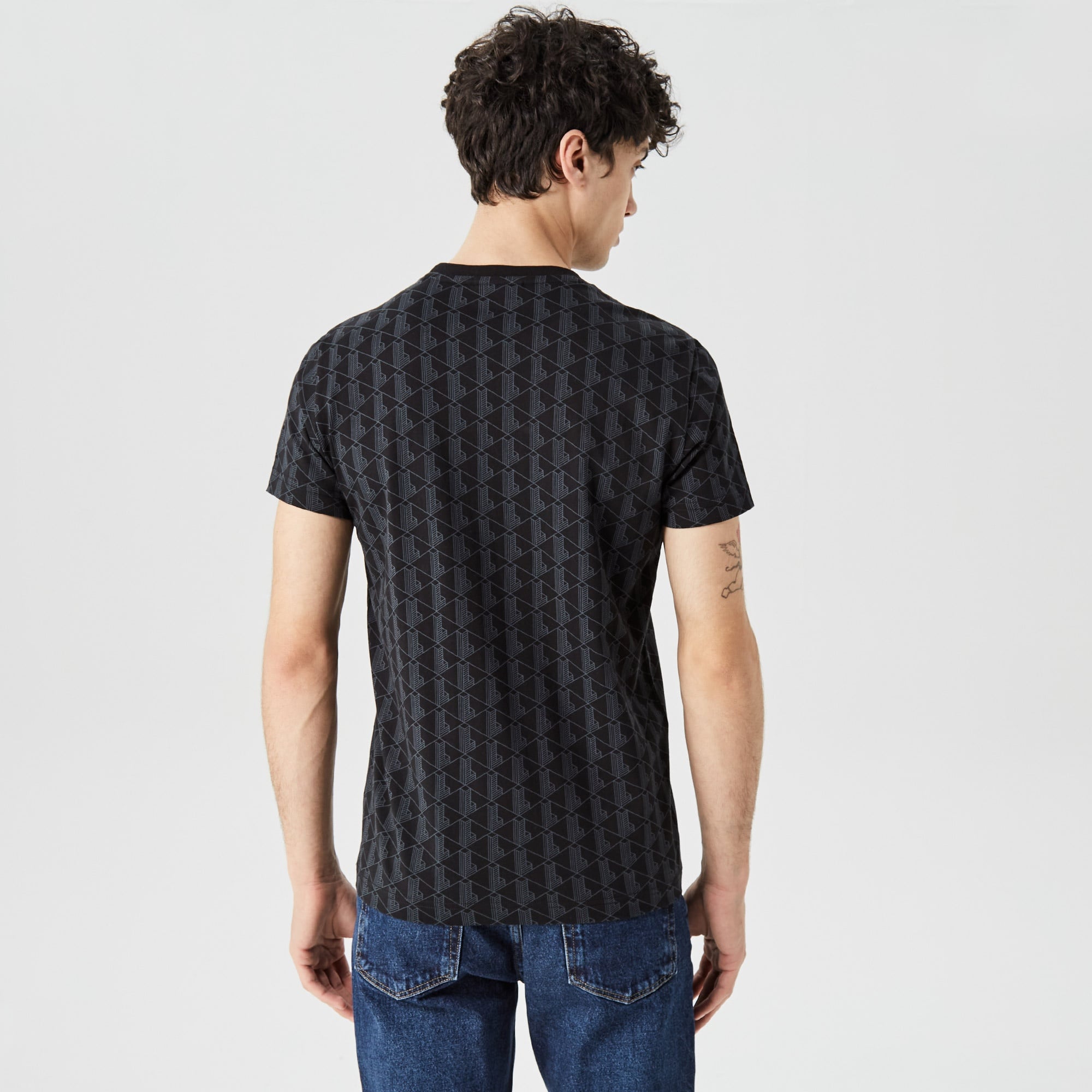 Pánské černé tričko Regular Fit Crew Neck Monogram