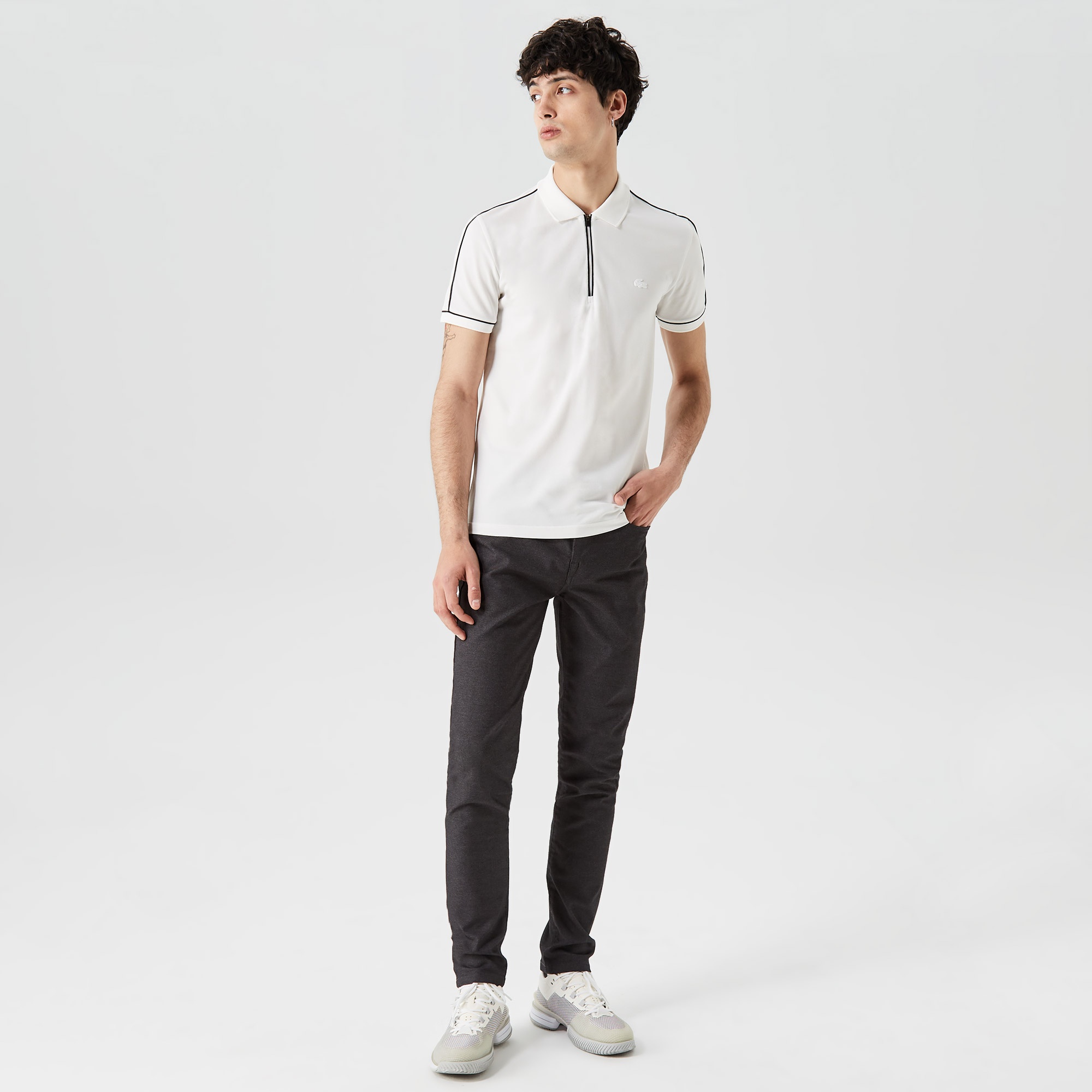 Lacoste Erkek Slim Fit Yarım Fermuarlı Beyaz Polo
