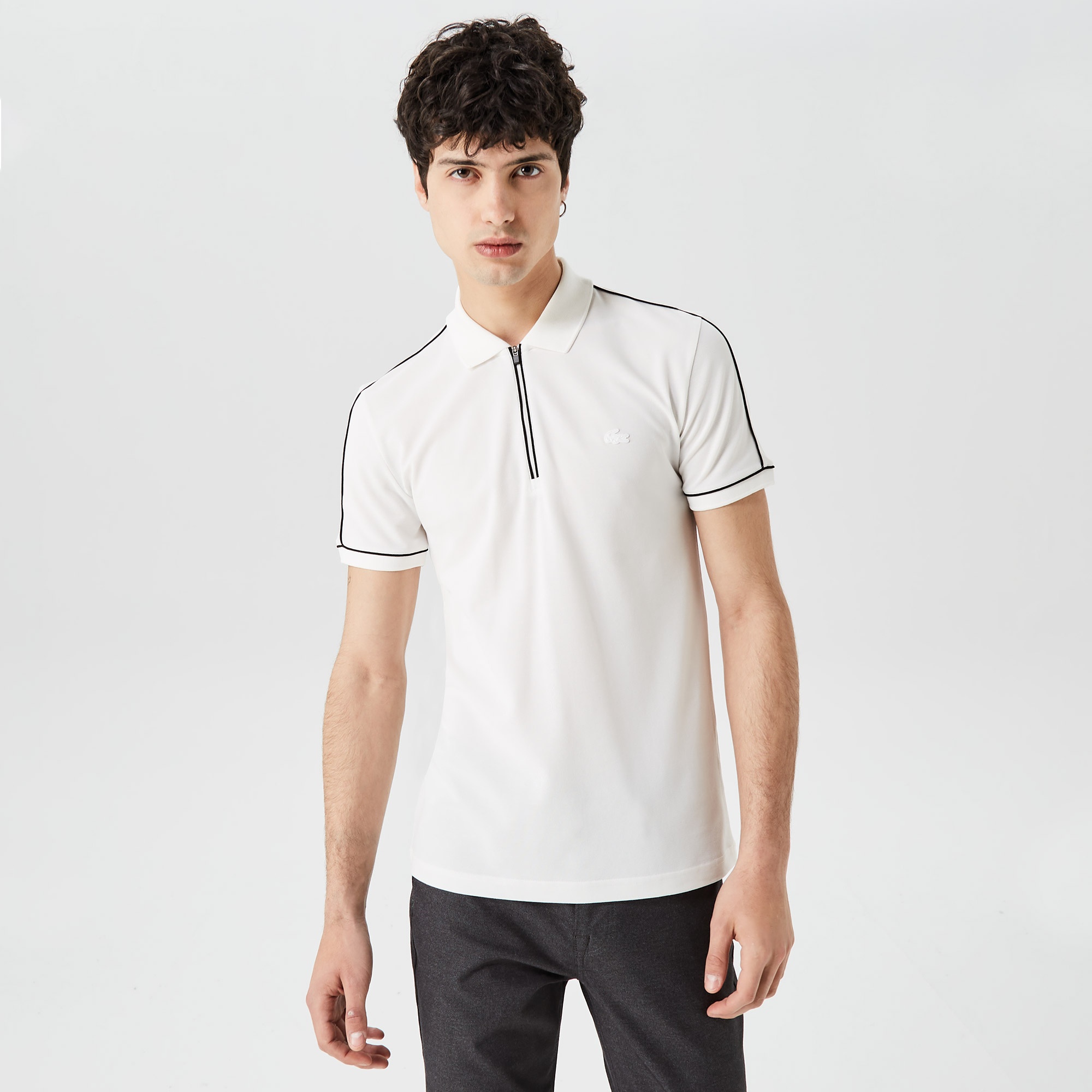 Lacoste Erkek Slim Fit Yarım Fermuarlı Beyaz Polo