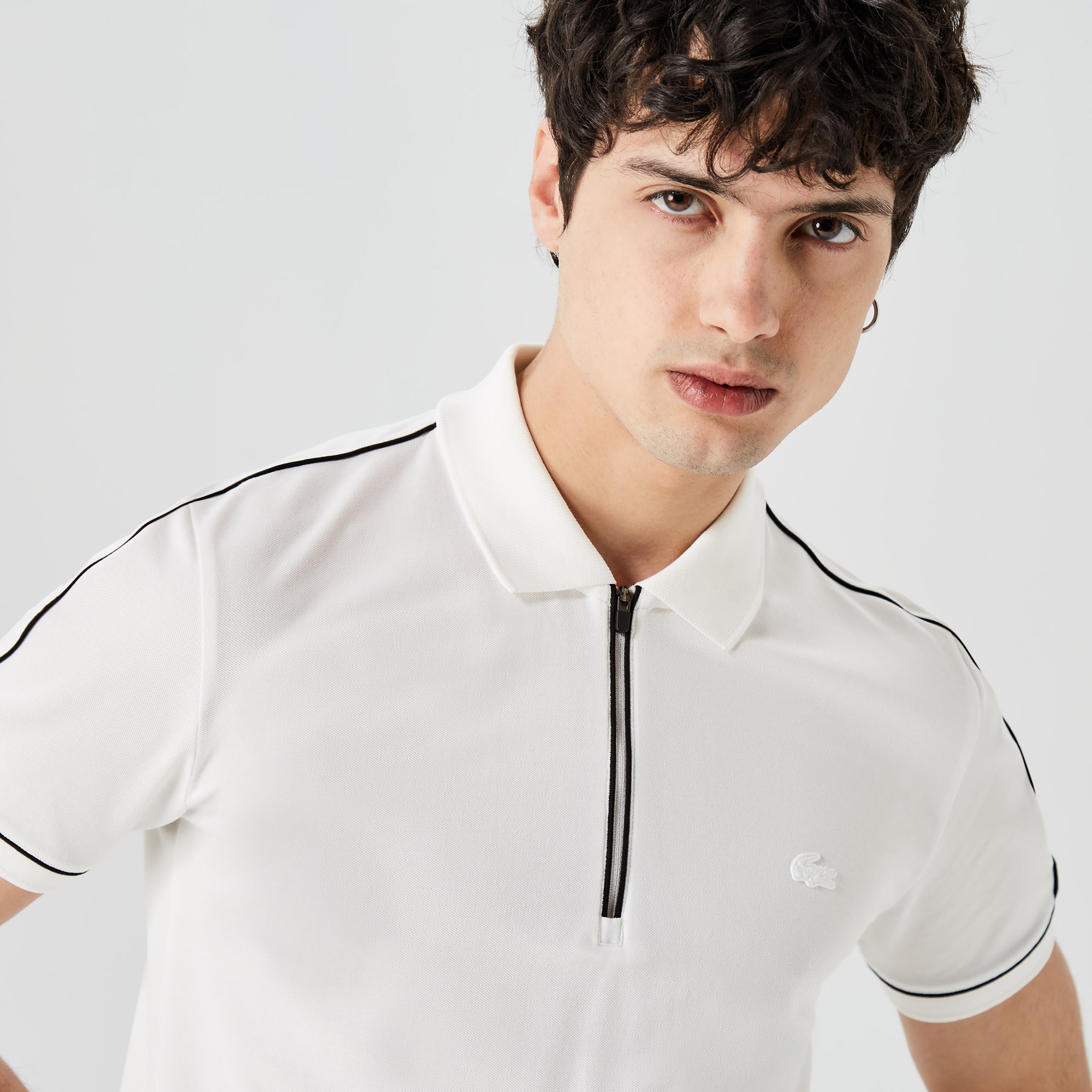 Lacoste Erkek Slim Fit Yarım Fermuarlı Beyaz Polo