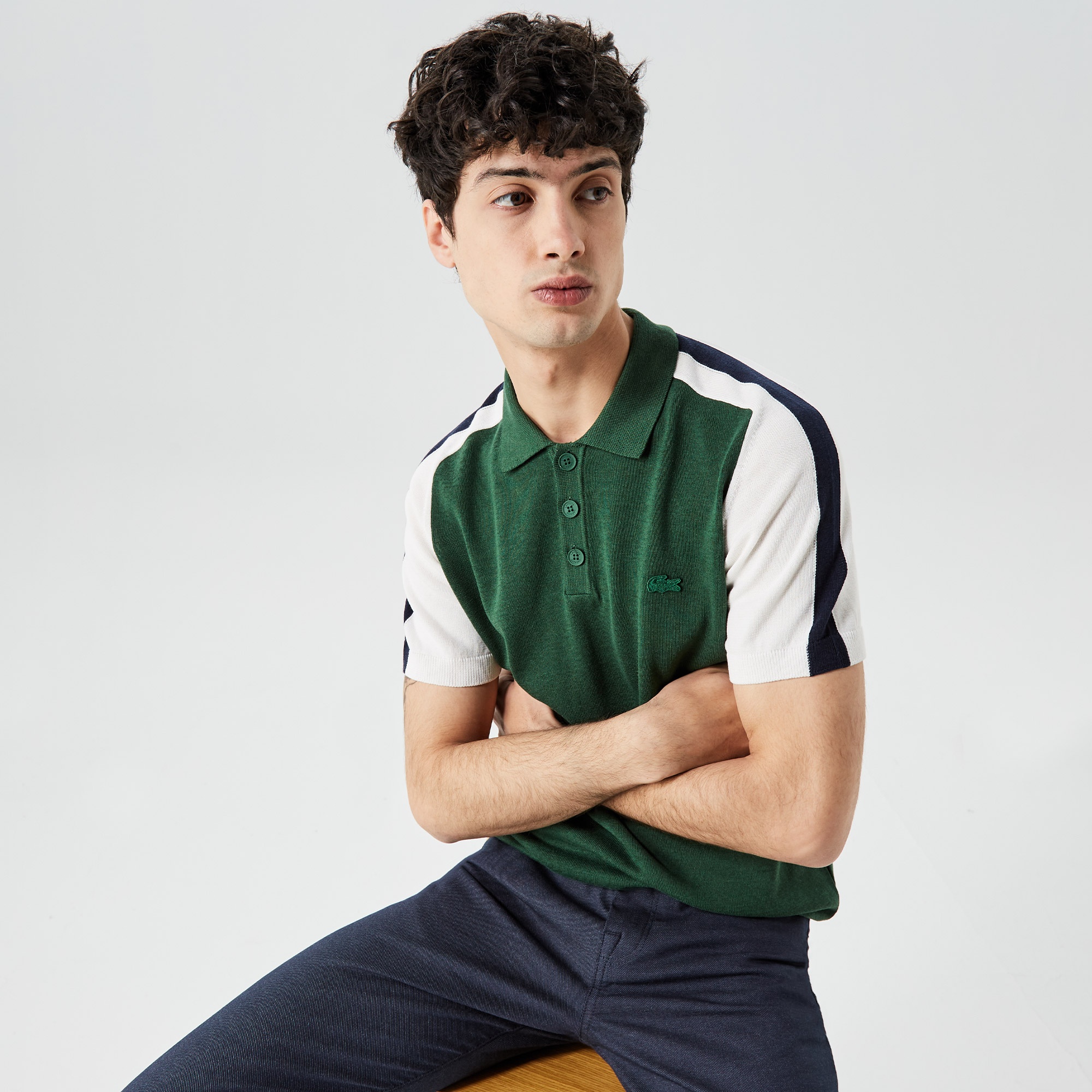 Lacoste Erkek Kısa Kollu Polo Yaka Renk Bloklu Yeşil Triko