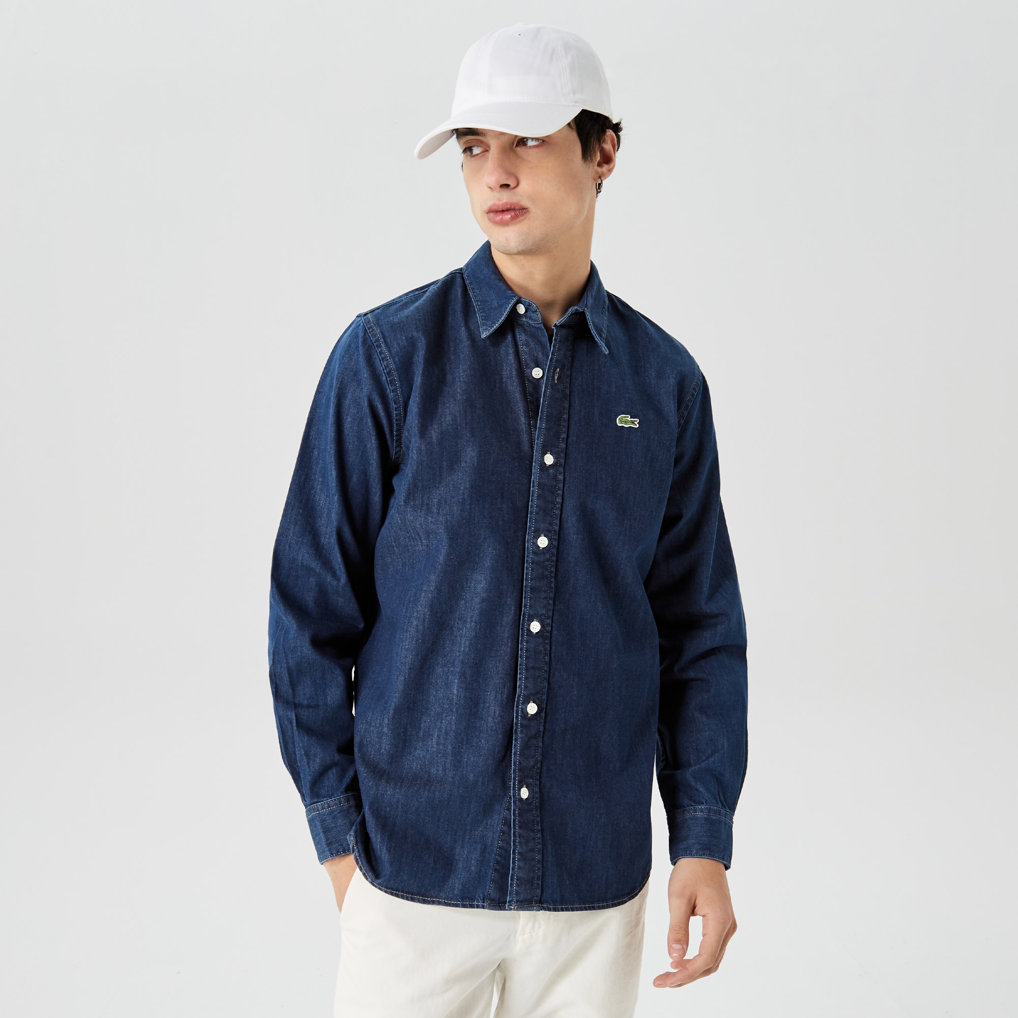 Lacoste Erkek Regular Fit Uzun Kollu Denim Lacivert Gömlek