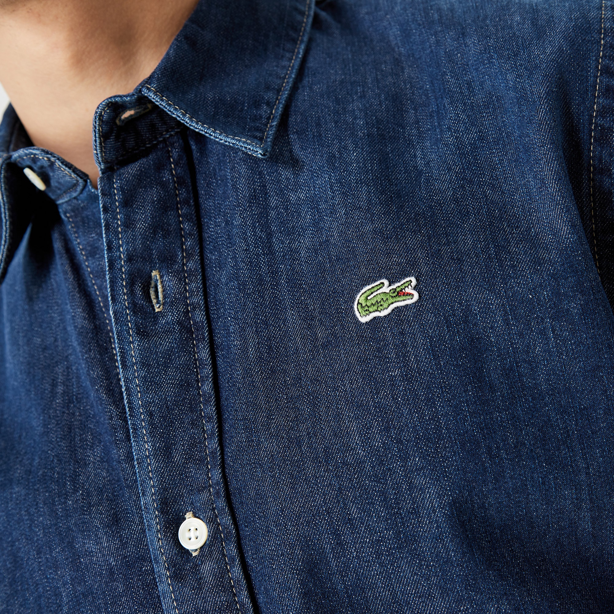Lacoste Erkek Regular Fit Uzun Kollu Denim Lacivert Gömlek
