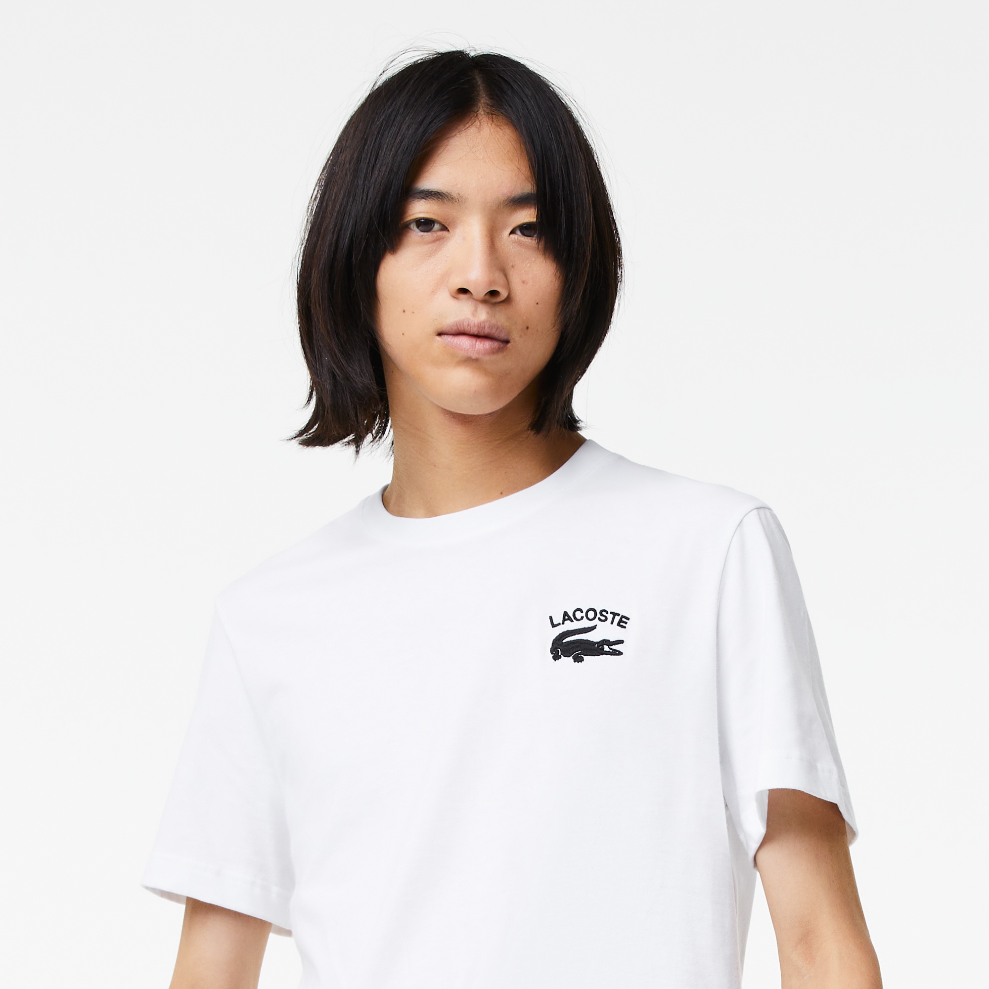 Lacoste Erkek Regular Fit Bisiklet Yaka Baskılı Beyaz T-Shirt
