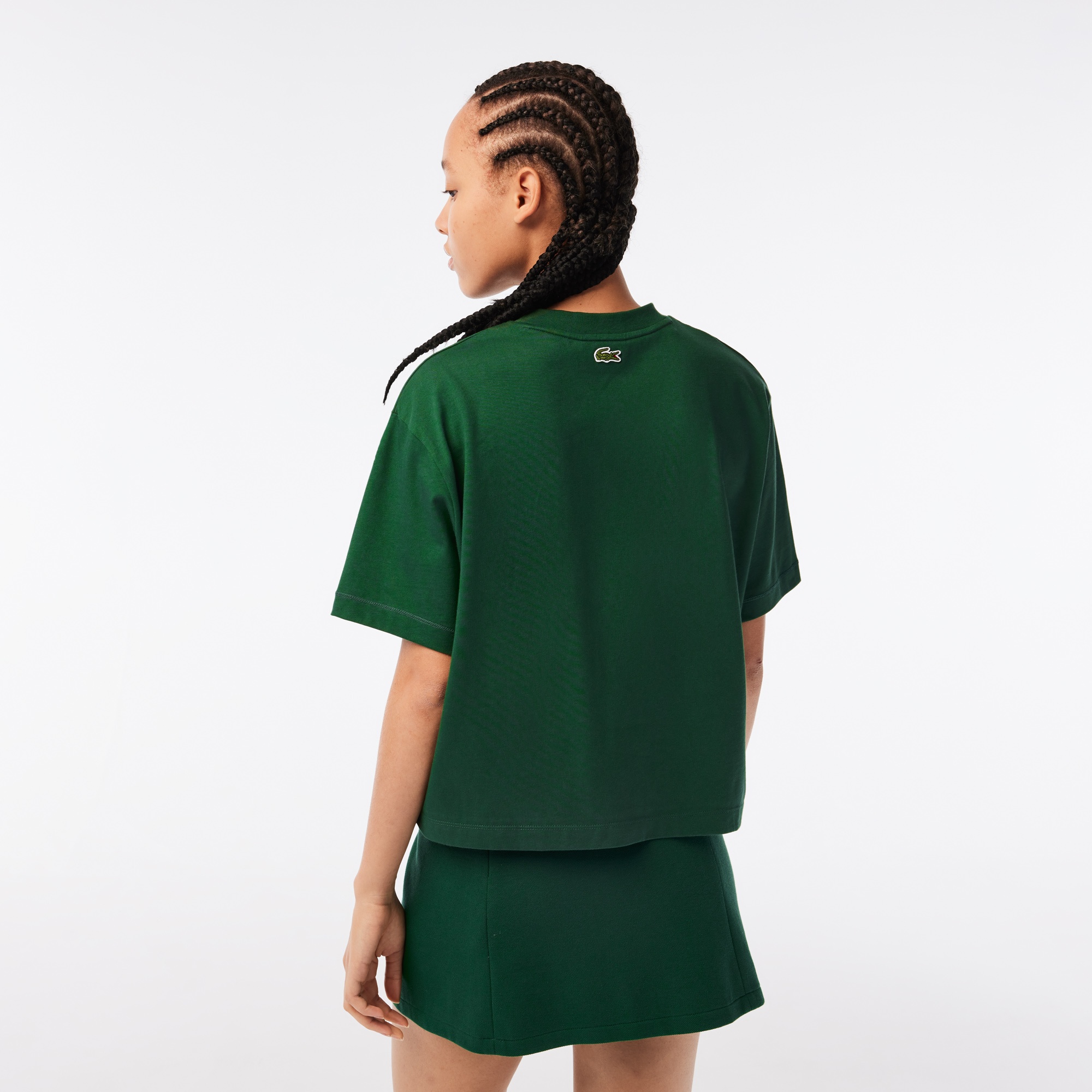 Lacoste Kadın Oversize Bisiklet Yaka Organik Pamuk Baskılı Yeşil T-Shirt