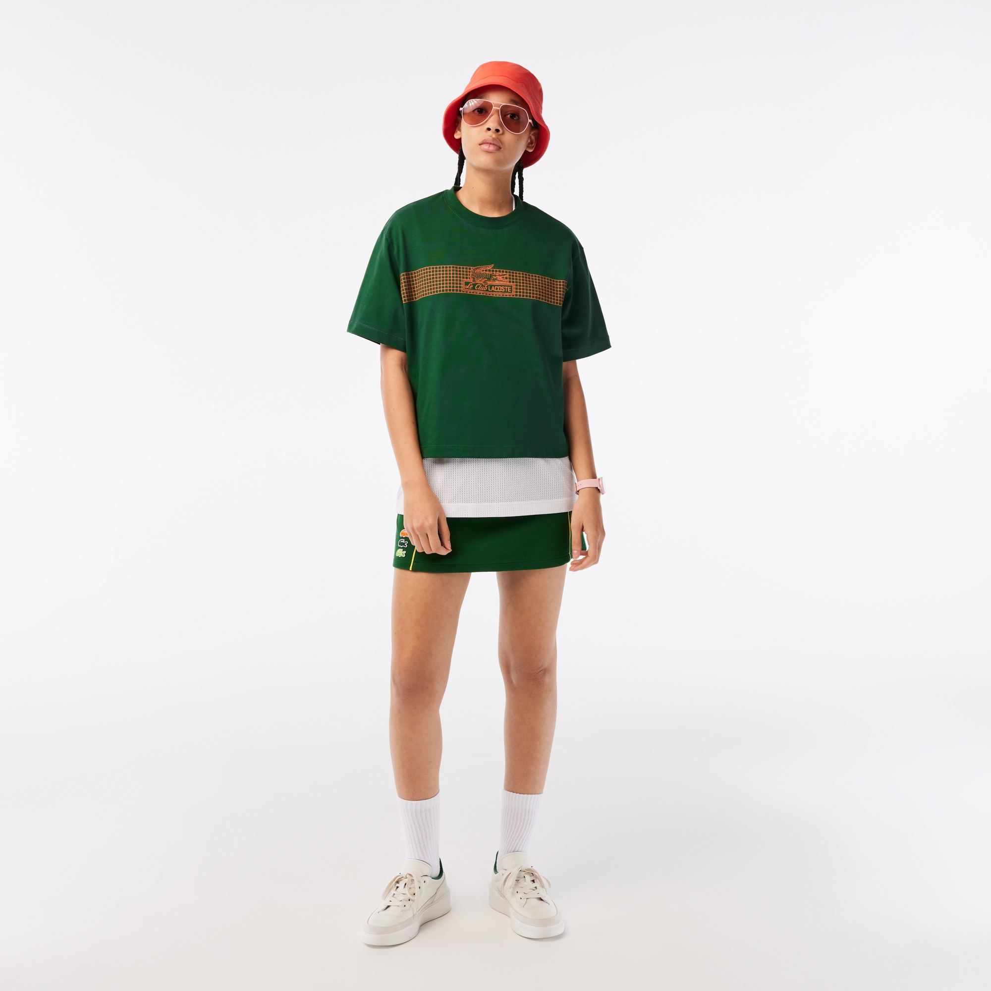 Lacoste Kadın Oversize Bisiklet Yaka Organik Pamuk Baskılı Yeşil T-Shirt
