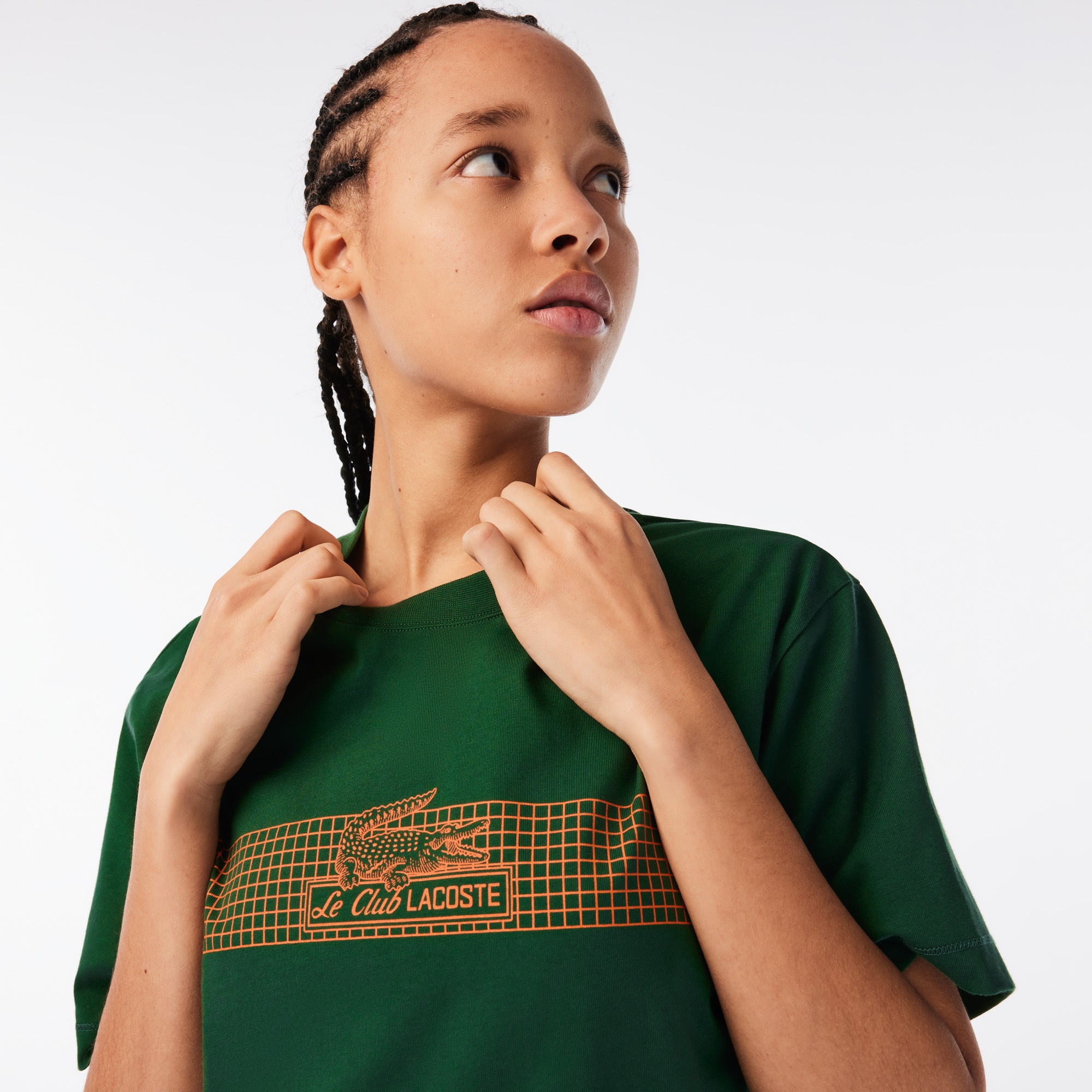 Lacoste Kadın Oversize Bisiklet Yaka Organik Pamuk Baskılı Yeşil T-Shirt