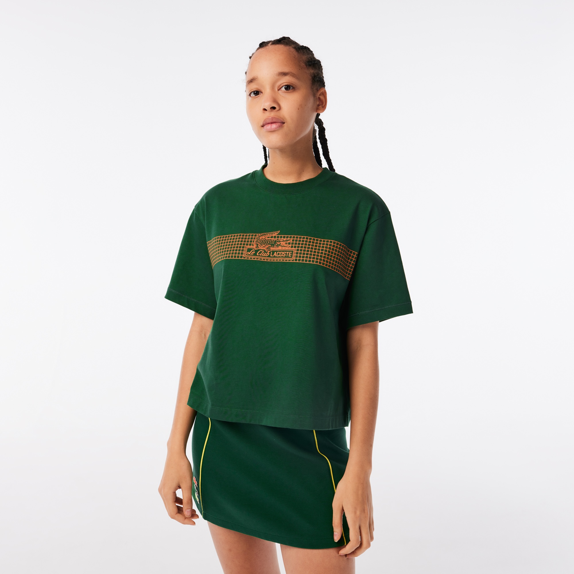 Lacoste Kadın Oversize Bisiklet Yaka Organik Pamuk Baskılı Yeşil T-Shirt