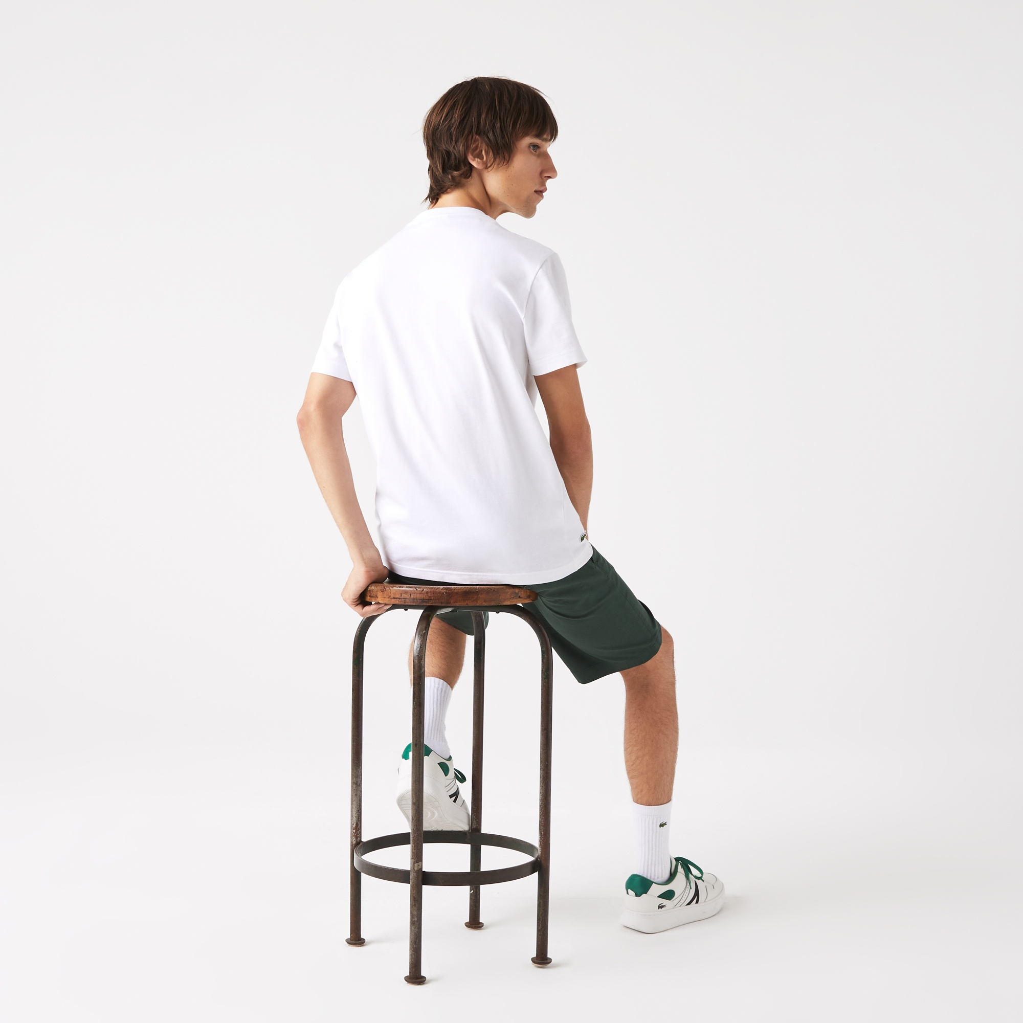 Lacoste Erkek Regular Fit Bisiklet Yaka Baskılı Beyaz T-Shirt