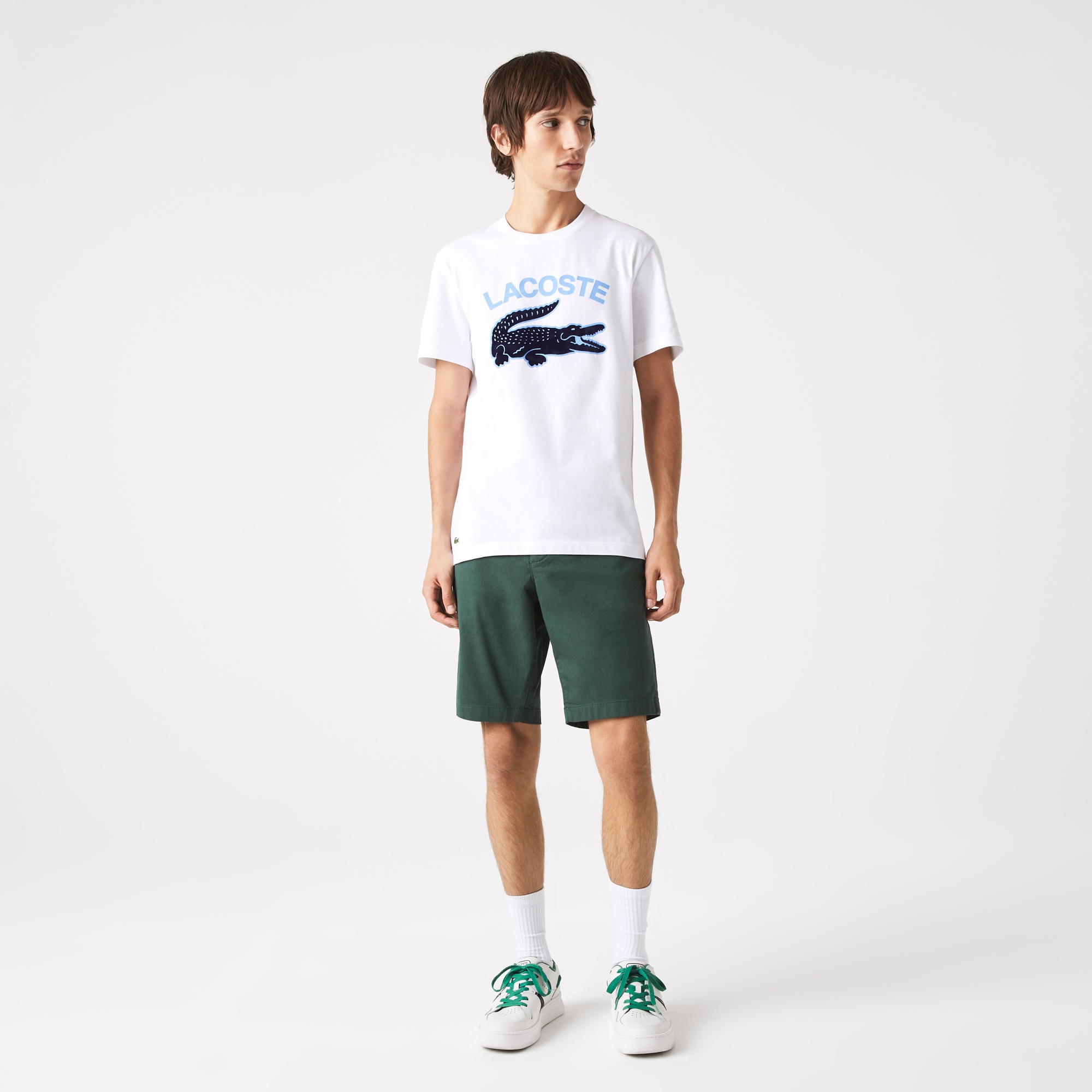 Lacoste Erkek Regular Fit Bisiklet Yaka Baskılı Beyaz T-Shirt