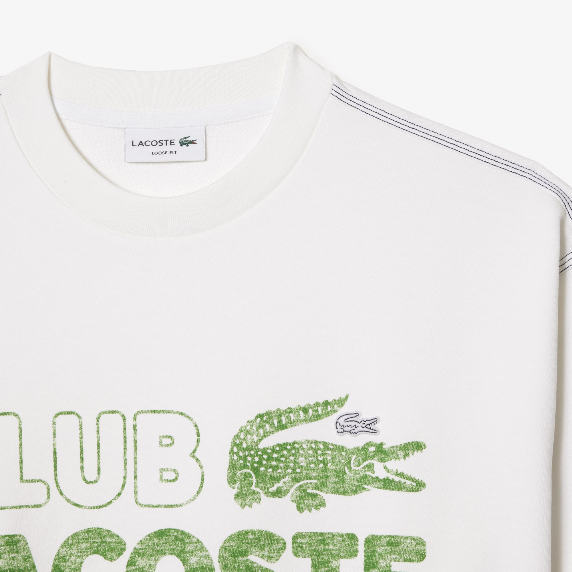 Lacoste Erkek Loose Fit Bisiklet Yaka Organik Pamuk Baskılı Beyaz Sweatshirt