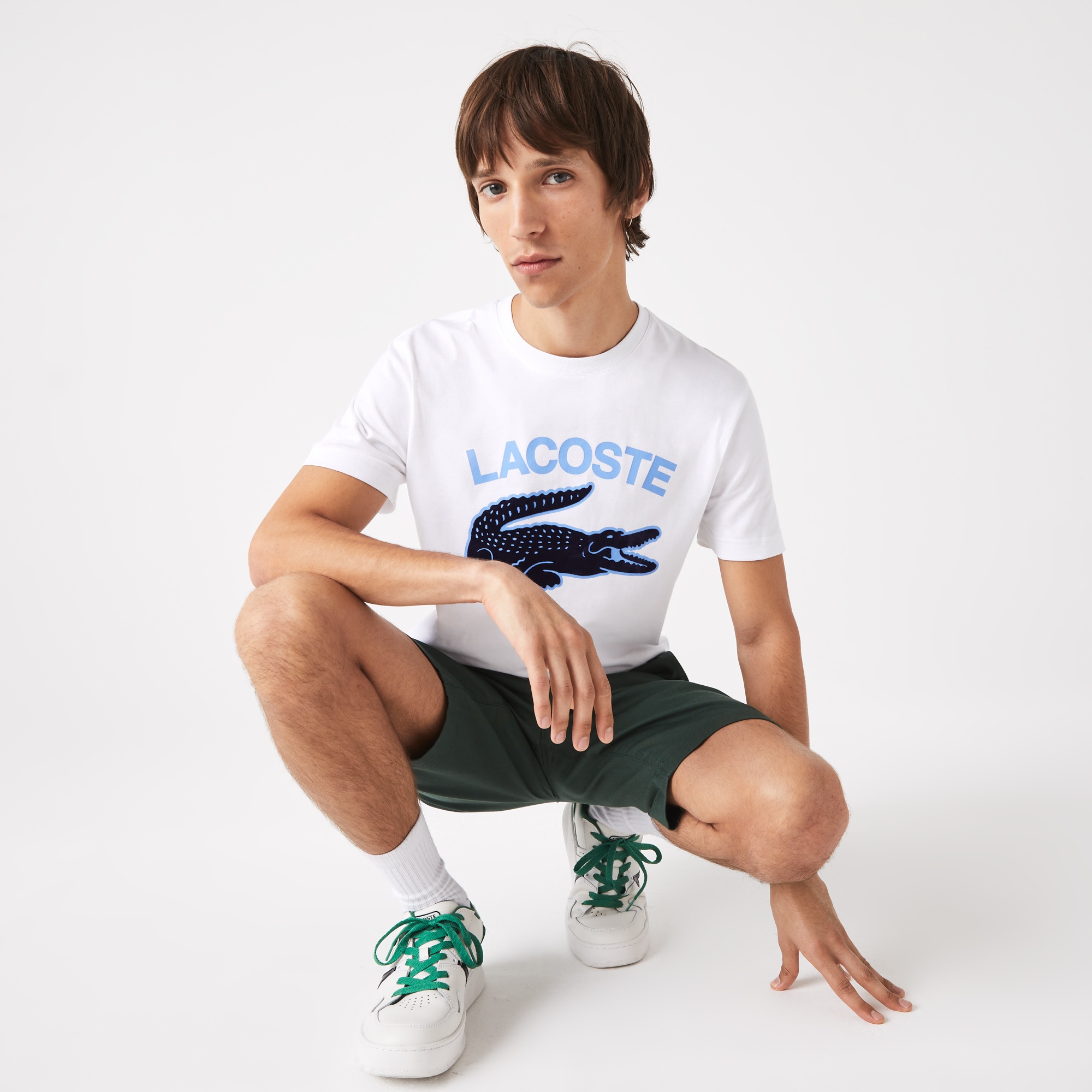 Lacoste Erkek Regular Fit Bisiklet Yaka Baskılı Beyaz T-Shirt