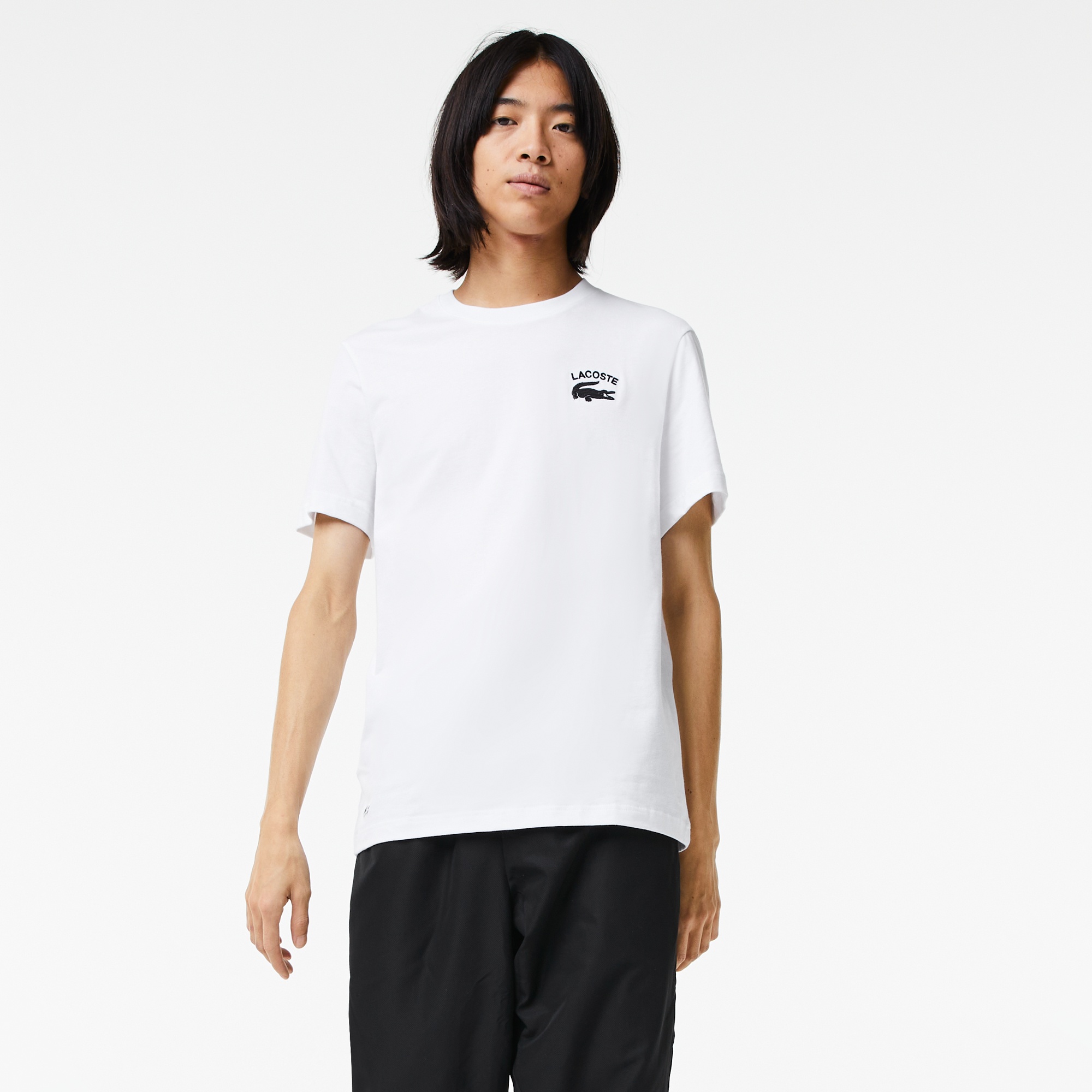 Lacoste Erkek Regular Fit Bisiklet Yaka Baskılı Beyaz T-Shirt