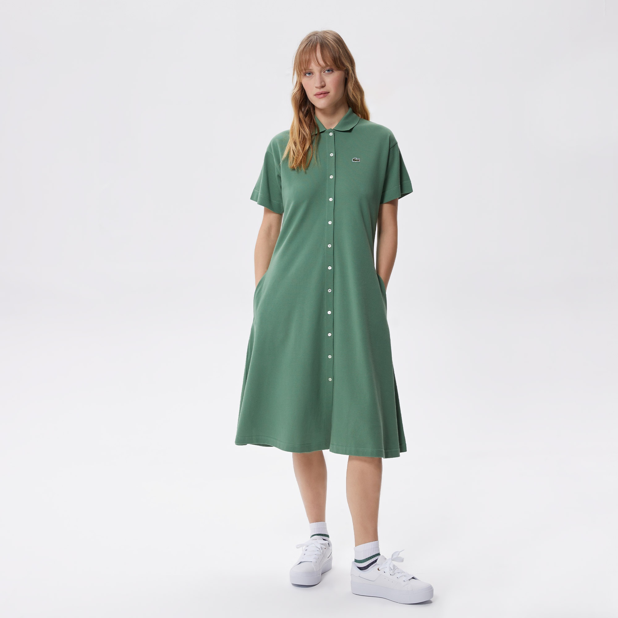 Lacoste Kadın Regular Fit Kısa Kollu Polo Yaka Yeşil Elbise