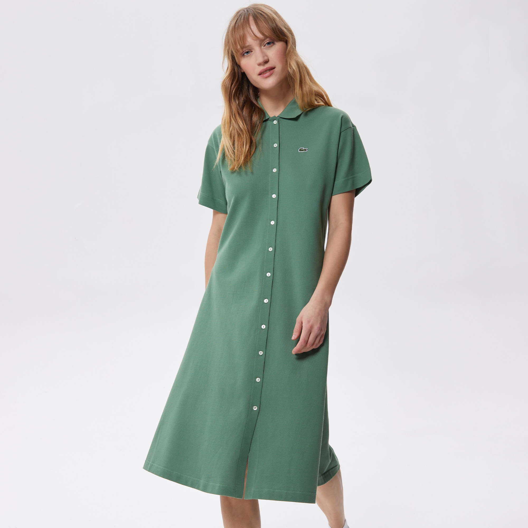 Lacoste Kadın Regular Fit Kısa Kollu Polo Yaka Yeşil Elbise