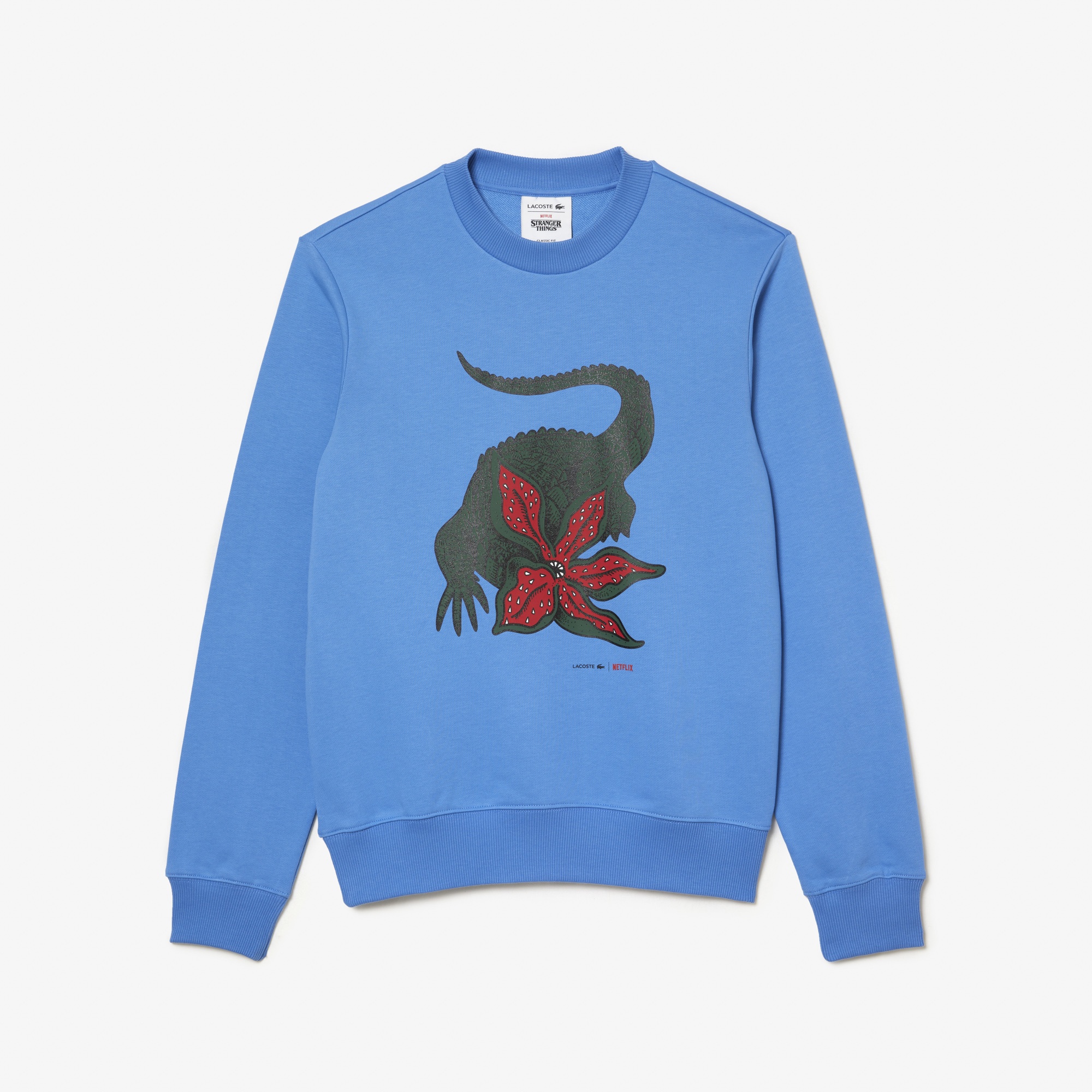 Lacoste x Netflix Erkek Regular Fit Bisiklet Yaka Baskılı Mavi Sweatshirt
