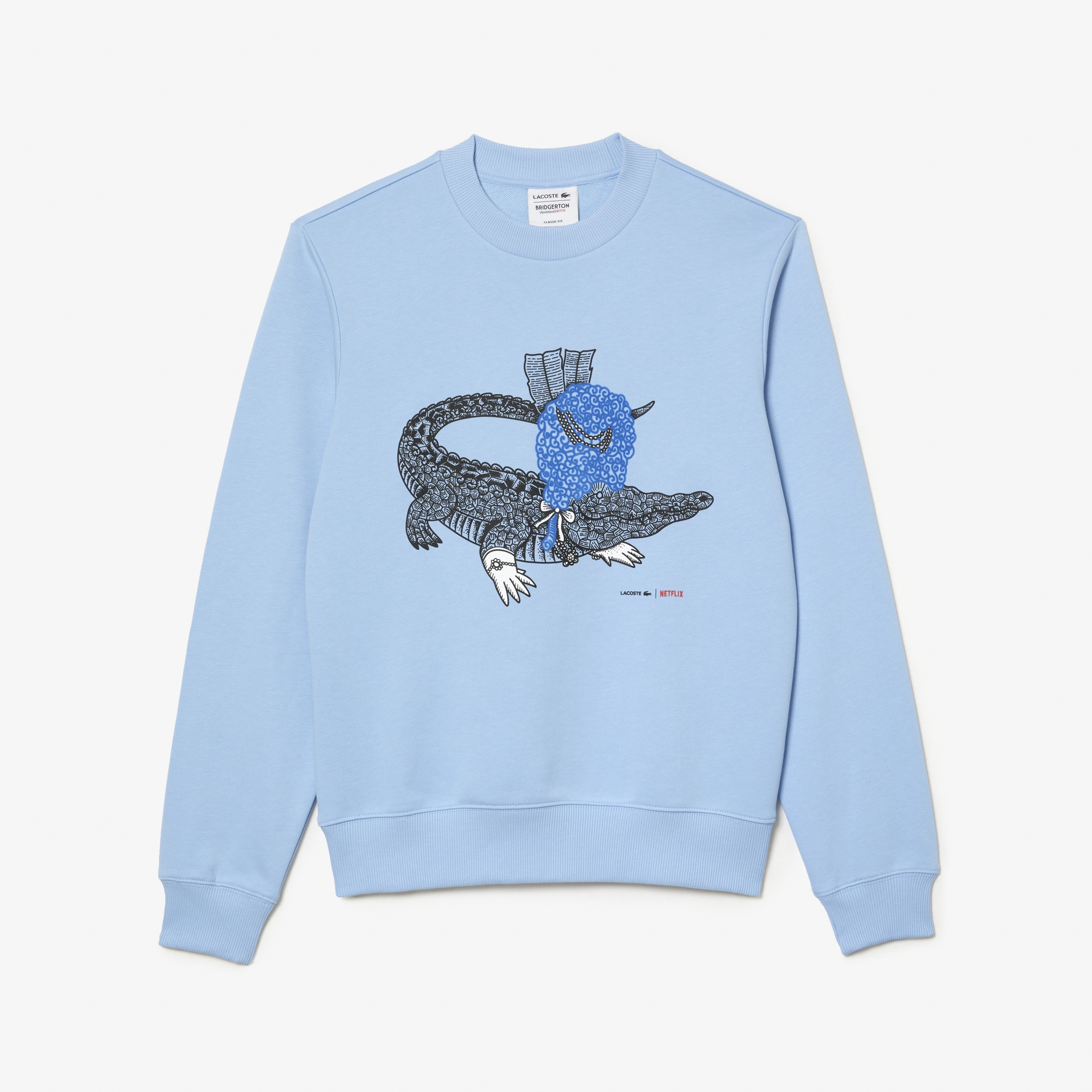 Lacoste x Netflix Erkek Regular Fit Bisiklet Yaka Baskılı Açık Mavi Sweatshirt