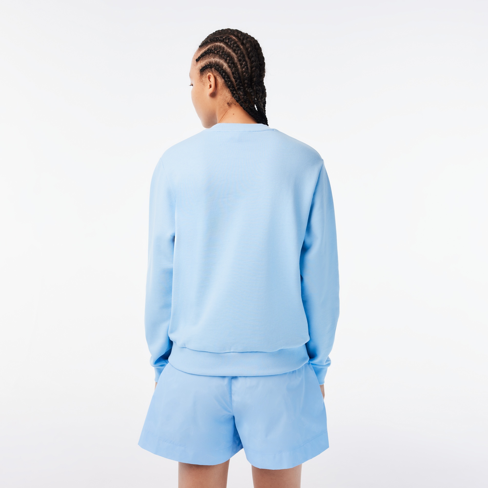 Lacoste x Netflix Kadın Loose Fit Bisiklet Yaka Baskılı Açık Mavi Sweatshirt