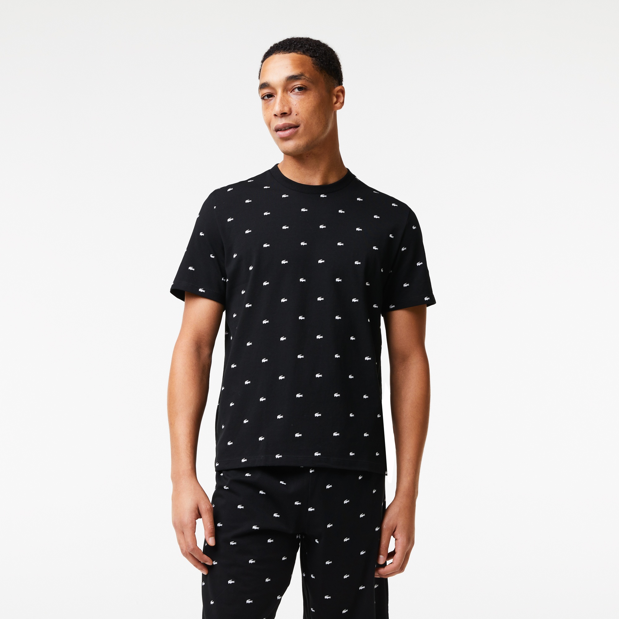 Lacoste Erkek Relaxed Fit Baskılı Siyah Pijama Takımı