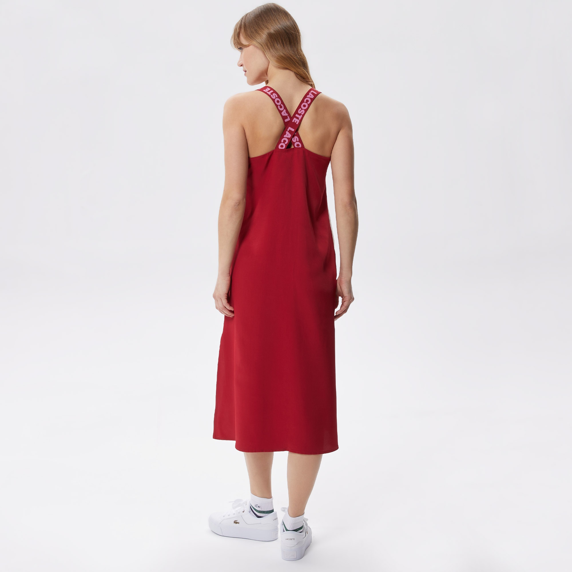 Lacoste Active Kadın Relaxed Fit Kolsuz Bisiklet Yaka Renk Bloklu Kırmızı Elbise