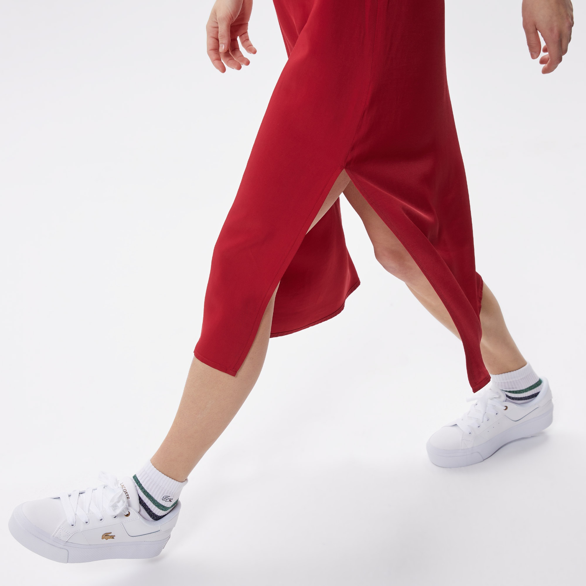 Lacoste Active Kadın Relaxed Fit Kolsuz Bisiklet Yaka Renk Bloklu Kırmızı Elbise