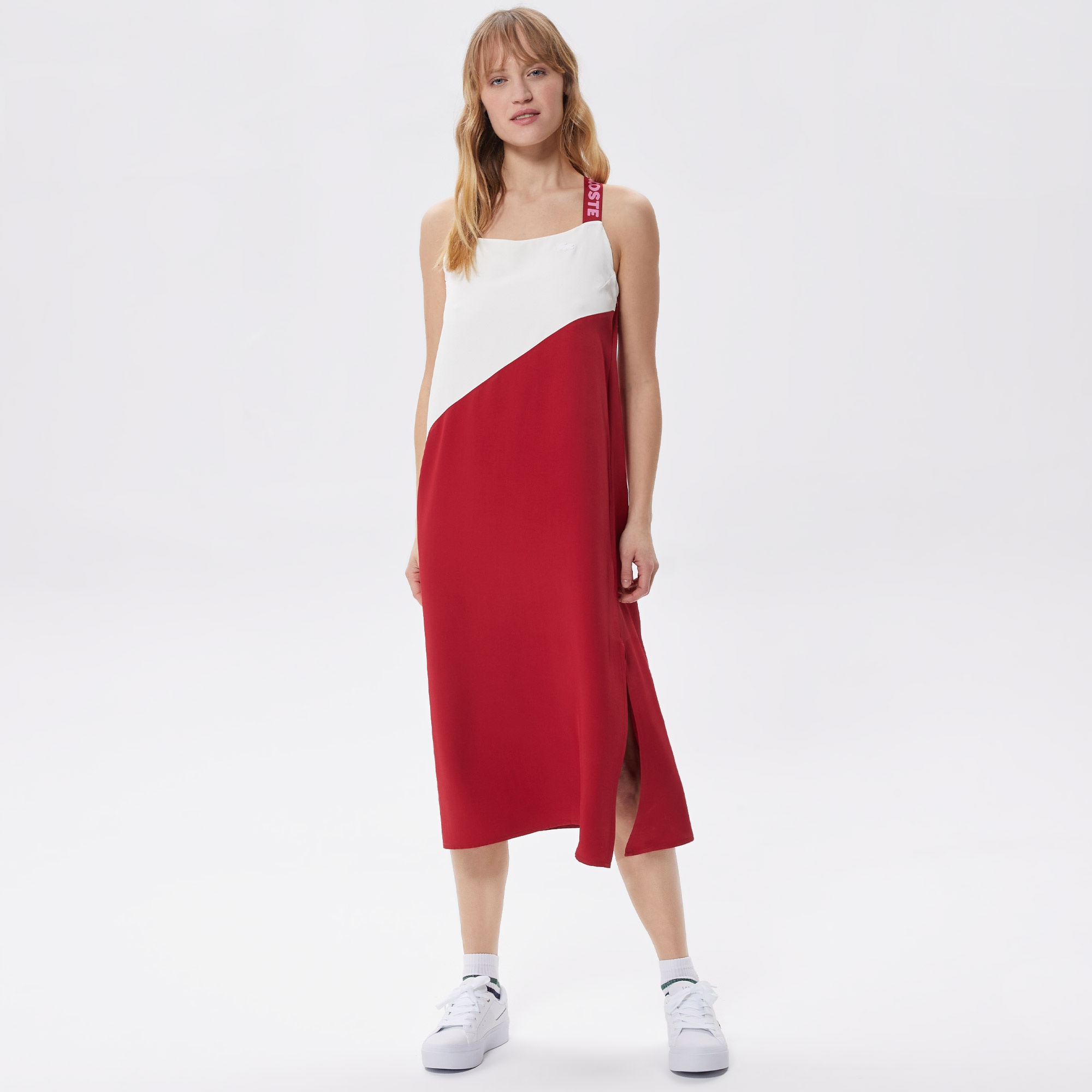 Lacoste Active Kadın Relaxed Fit Kolsuz Bisiklet Yaka Renk Bloklu Kırmızı Elbise