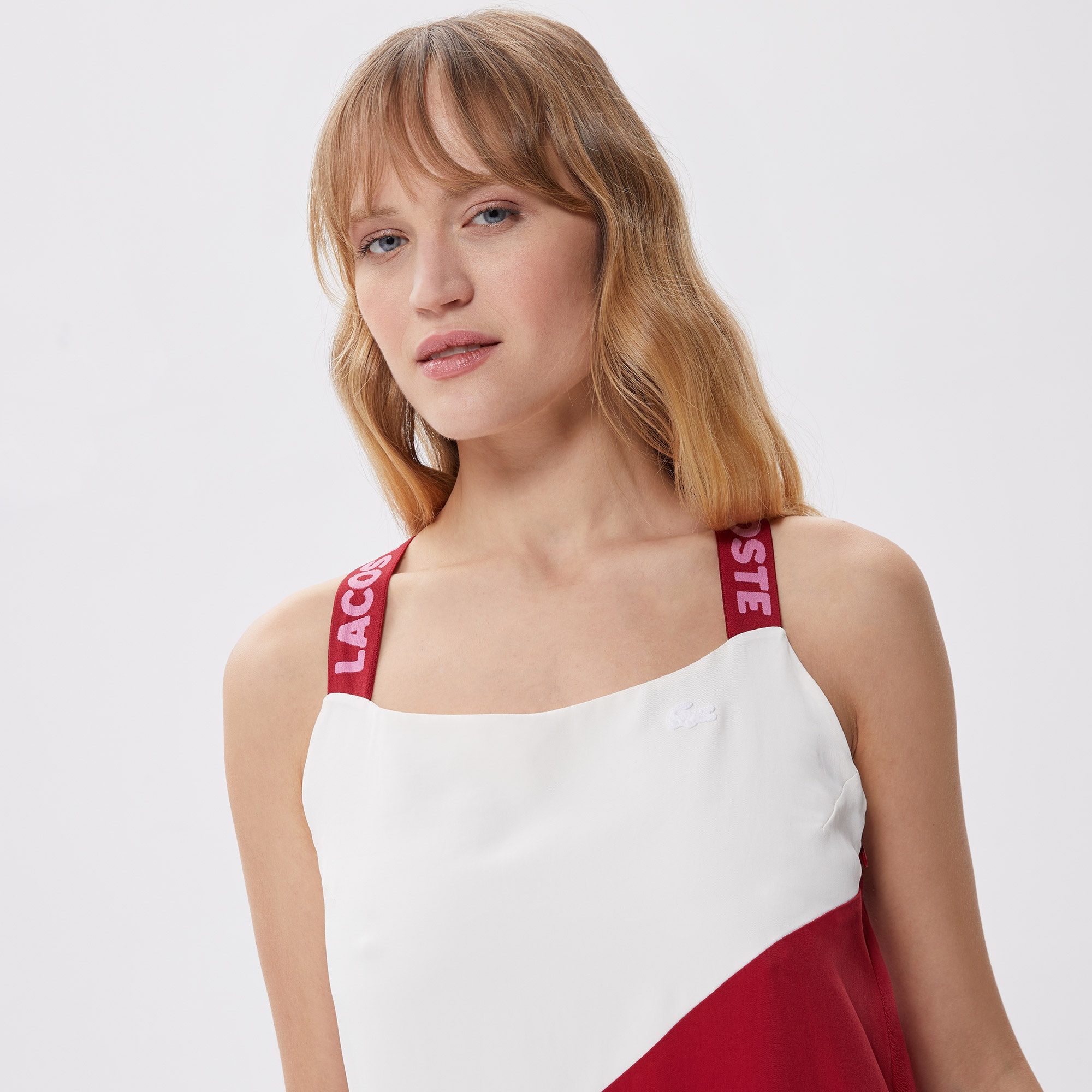 Lacoste Active Kadın Relaxed Fit Kolsuz Bisiklet Yaka Renk Bloklu Kırmızı Elbise