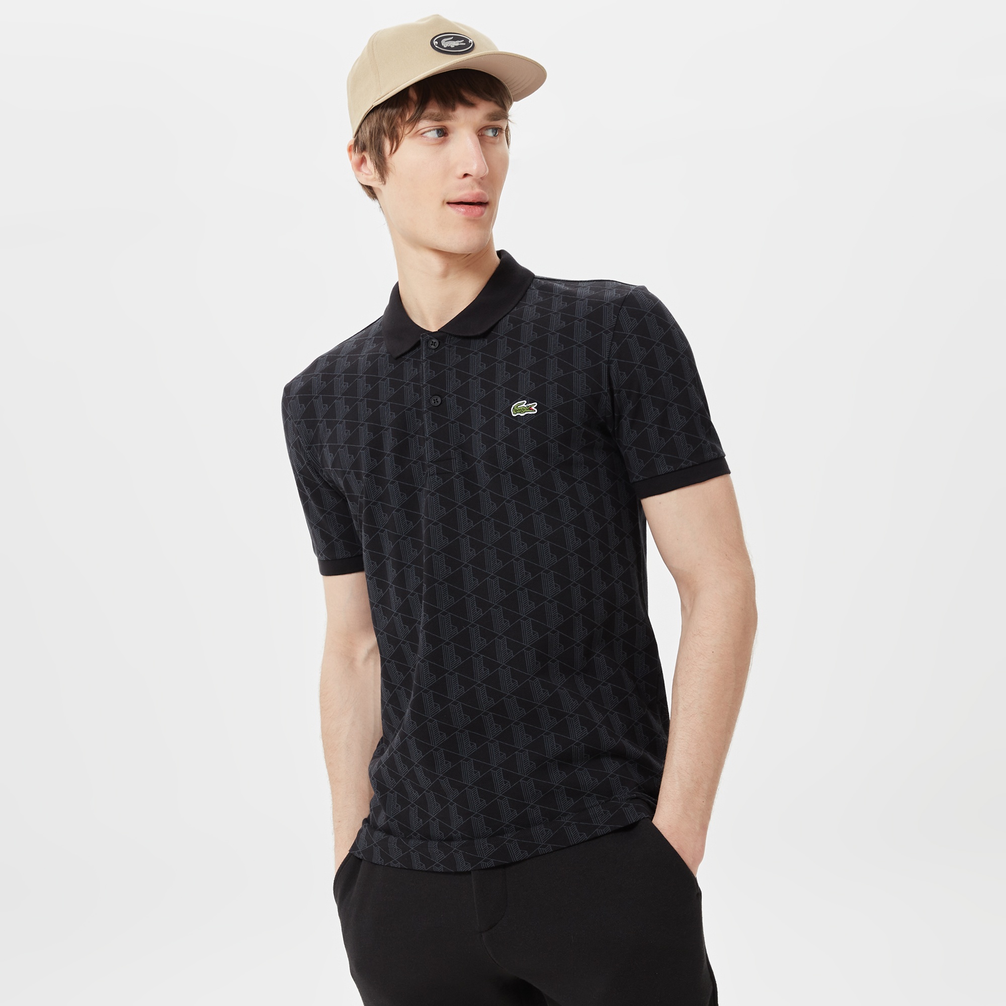 Lacoste Erkek Regular Fit Monogram Siyah Polo