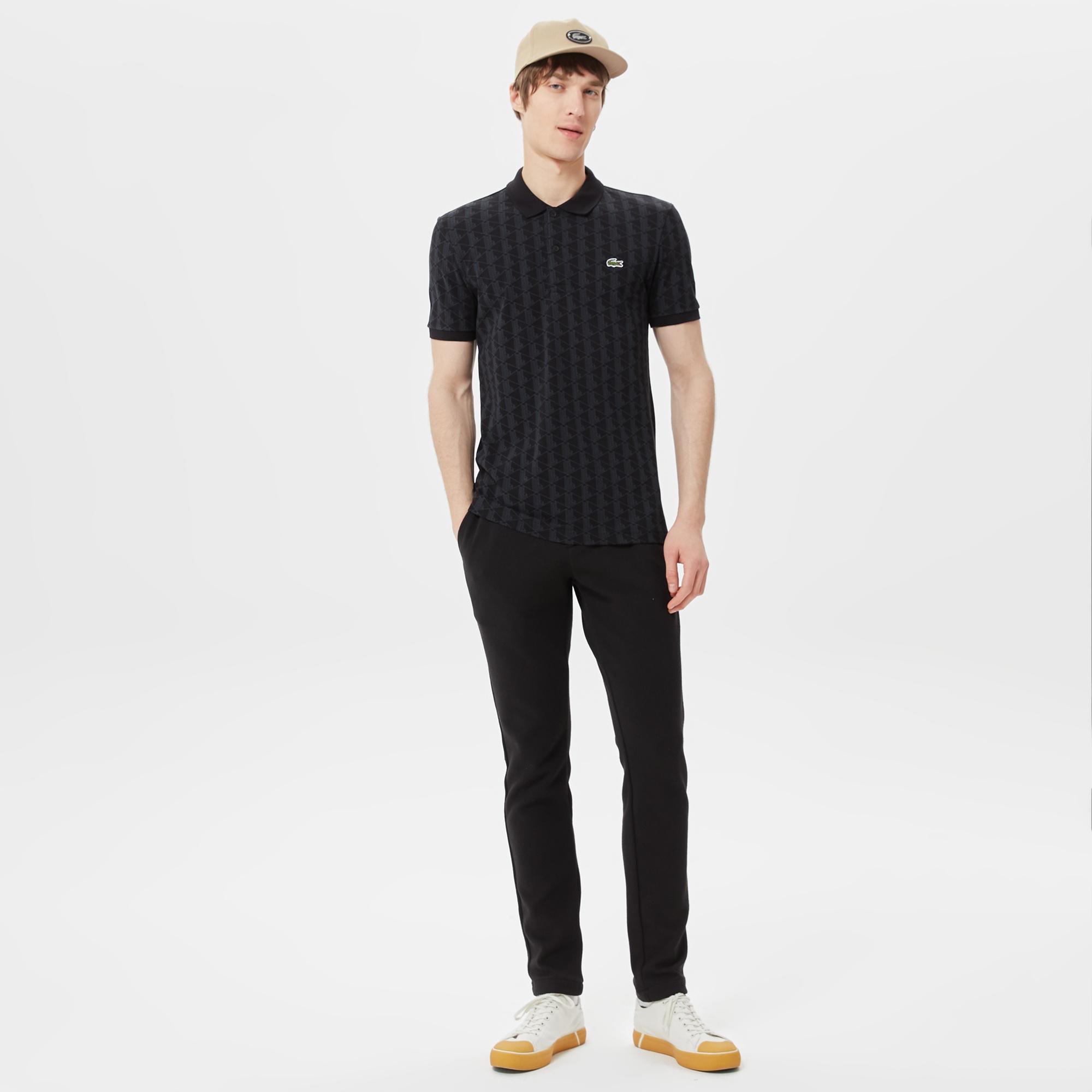 Lacoste Erkek Regular Fit Monogram Siyah Polo