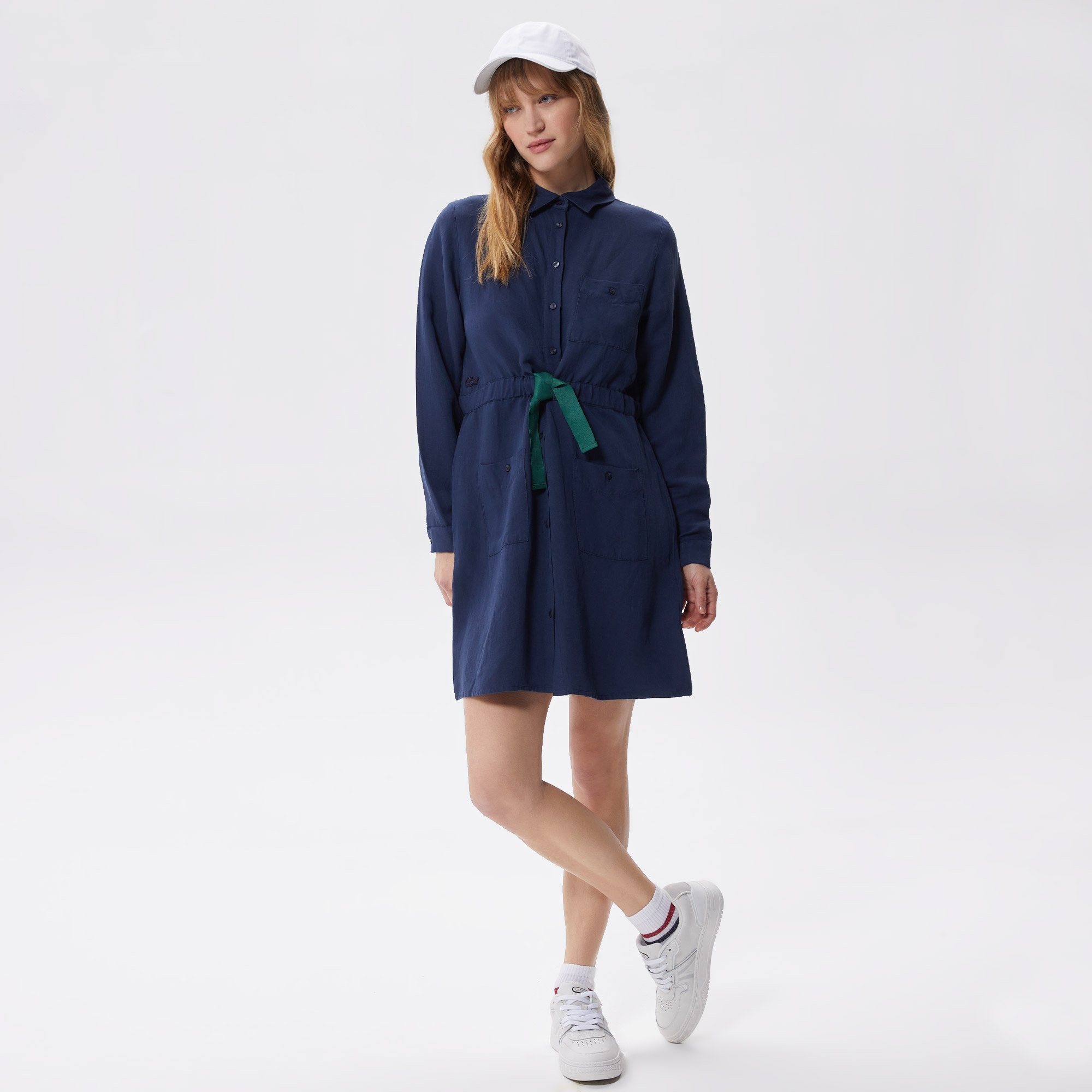 Lacoste Kadın Relaxed Fit Uzun Kollu Gömlek Yaka Lacivert Elbise