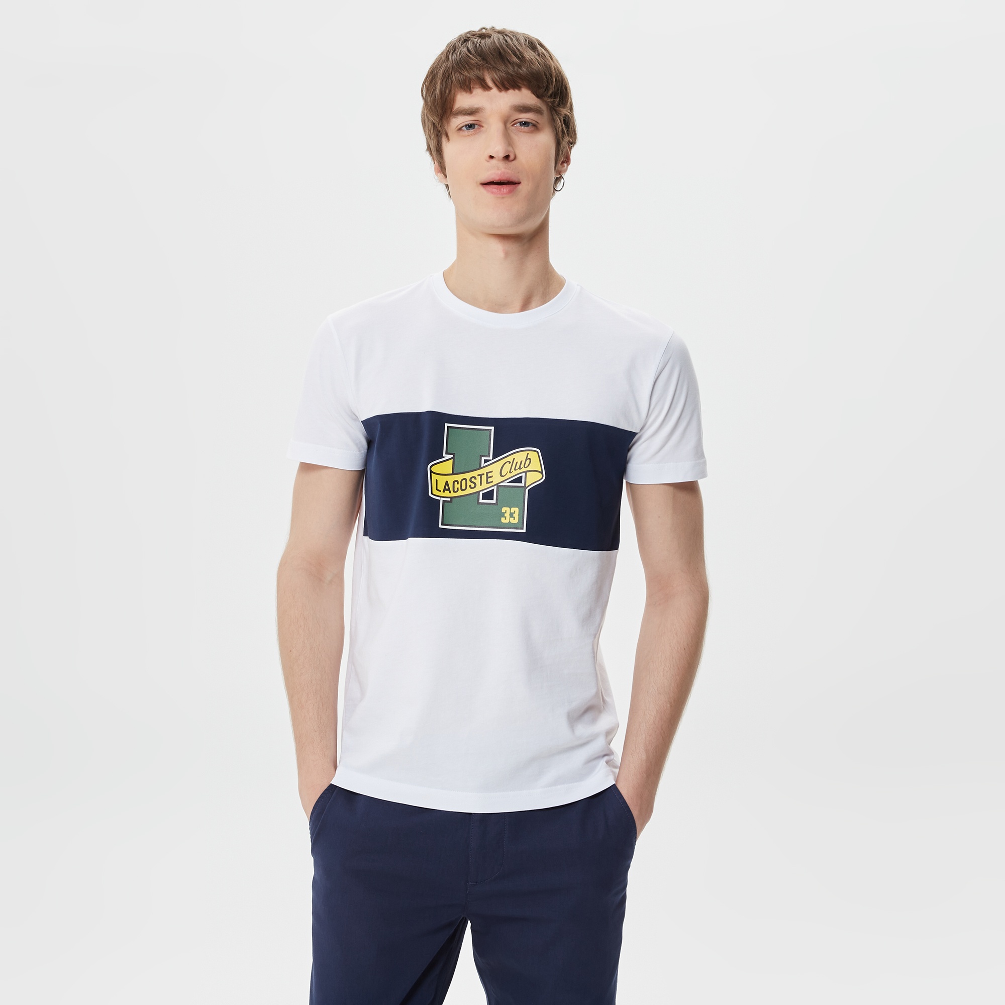 Lacoste Erkek Slim Fit Bisiklet Yaka Baskılı Beyaz T-Shirt