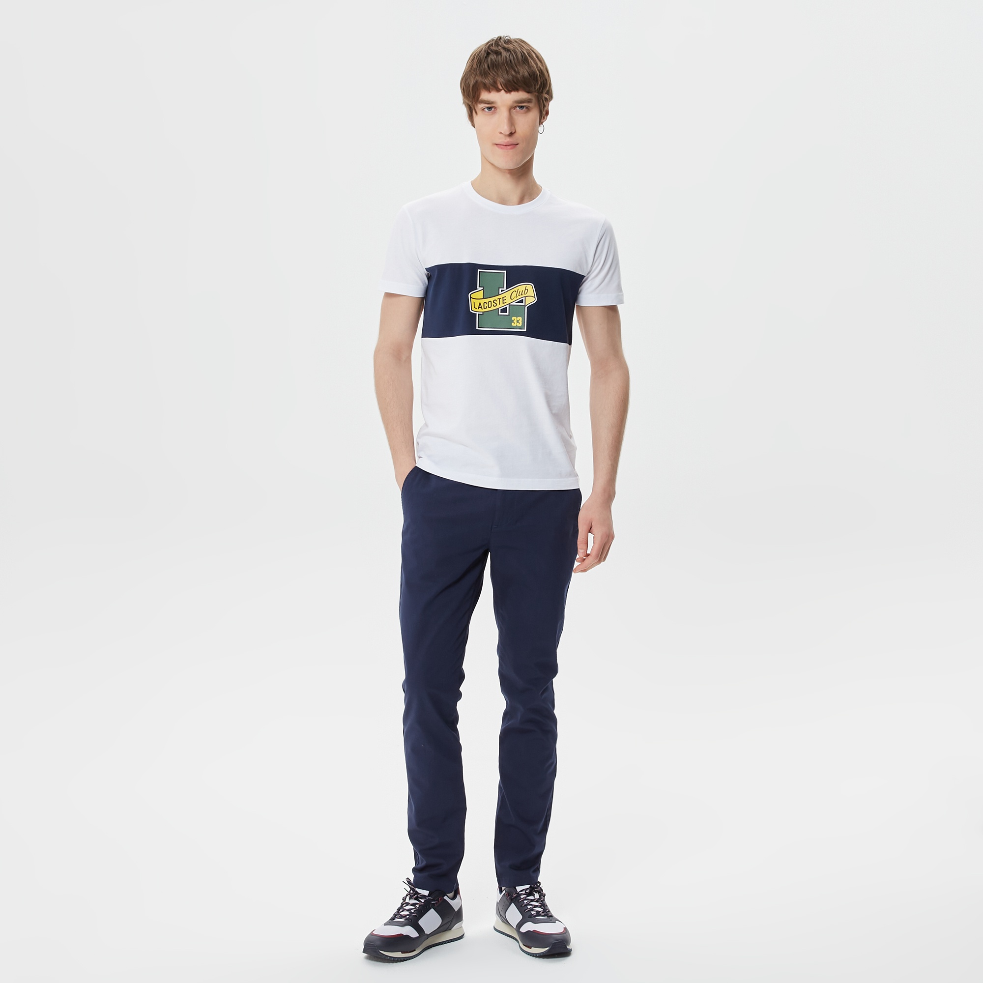 Lacoste Erkek Slim Fit Bisiklet Yaka Baskılı Beyaz T-Shirt