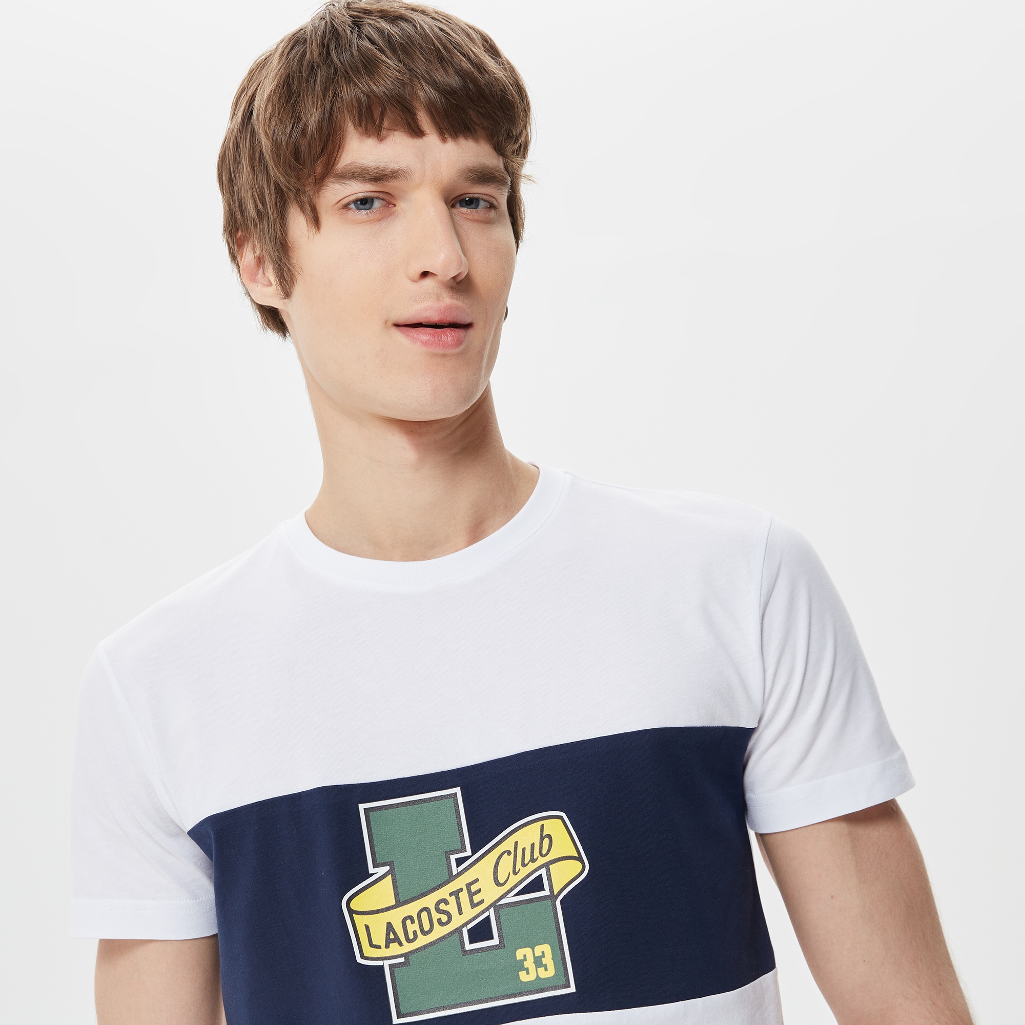 Lacoste Erkek Slim Fit Bisiklet Yaka Baskılı Beyaz T-Shirt