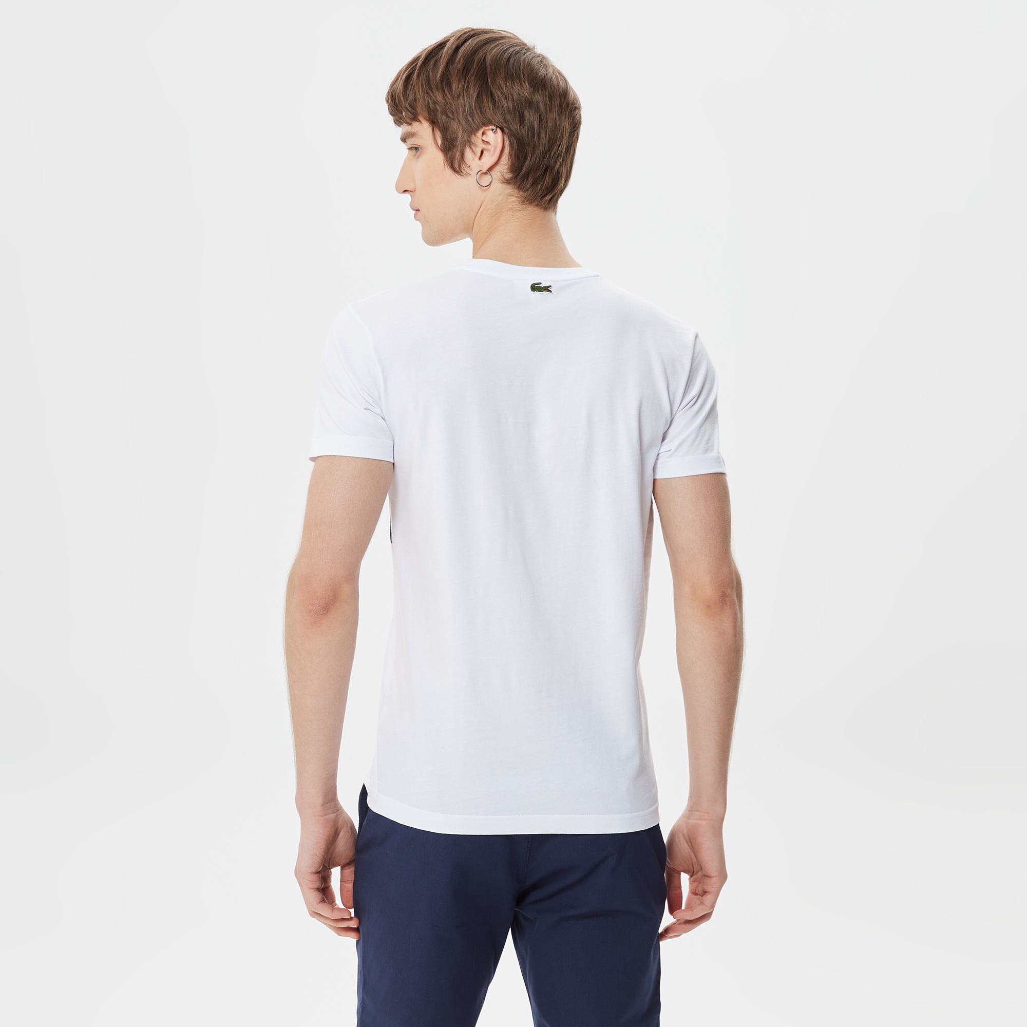 Lacoste Erkek Slim Fit Bisiklet Yaka Baskılı Beyaz T-Shirt