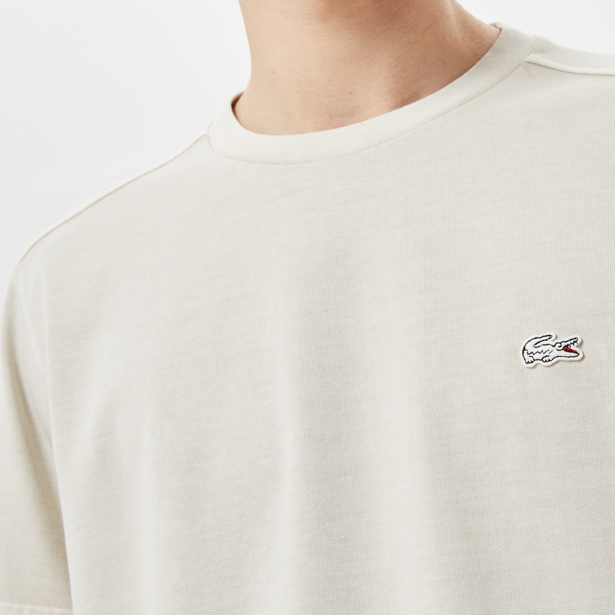 Lacoste Erkek Relaxed Fit Bisiklet Yaka Krem T-Shirt